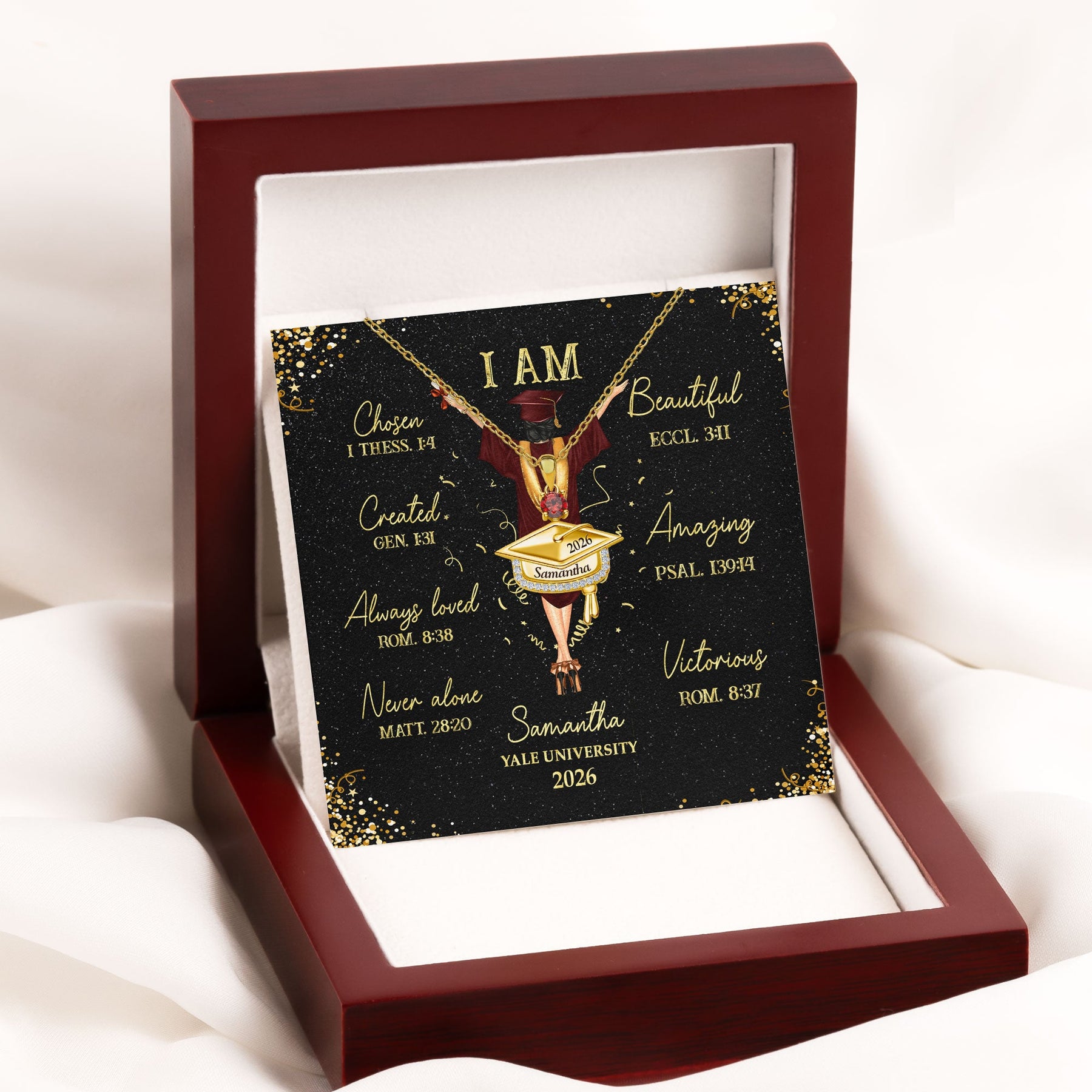 You Are Chosen Bible - Personalized Graduation Cap Pendant Necklace With Birthstone
