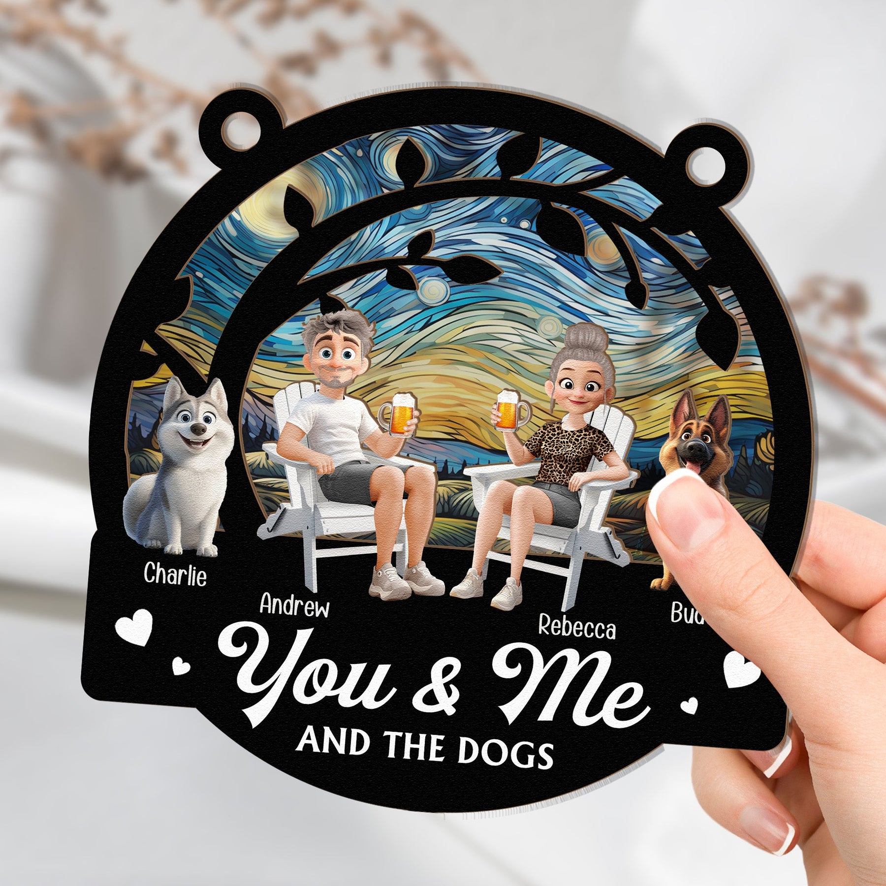 You, Me & The Dogs - Personalized Window Hanging Suncatcher Ornament