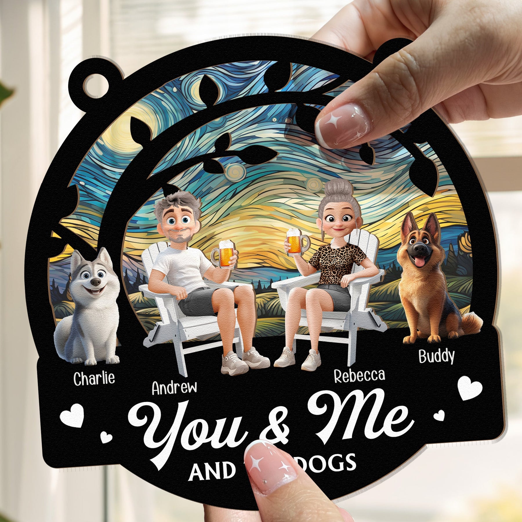 You, Me & The Dogs - Personalized Window Hanging Suncatcher Ornament
