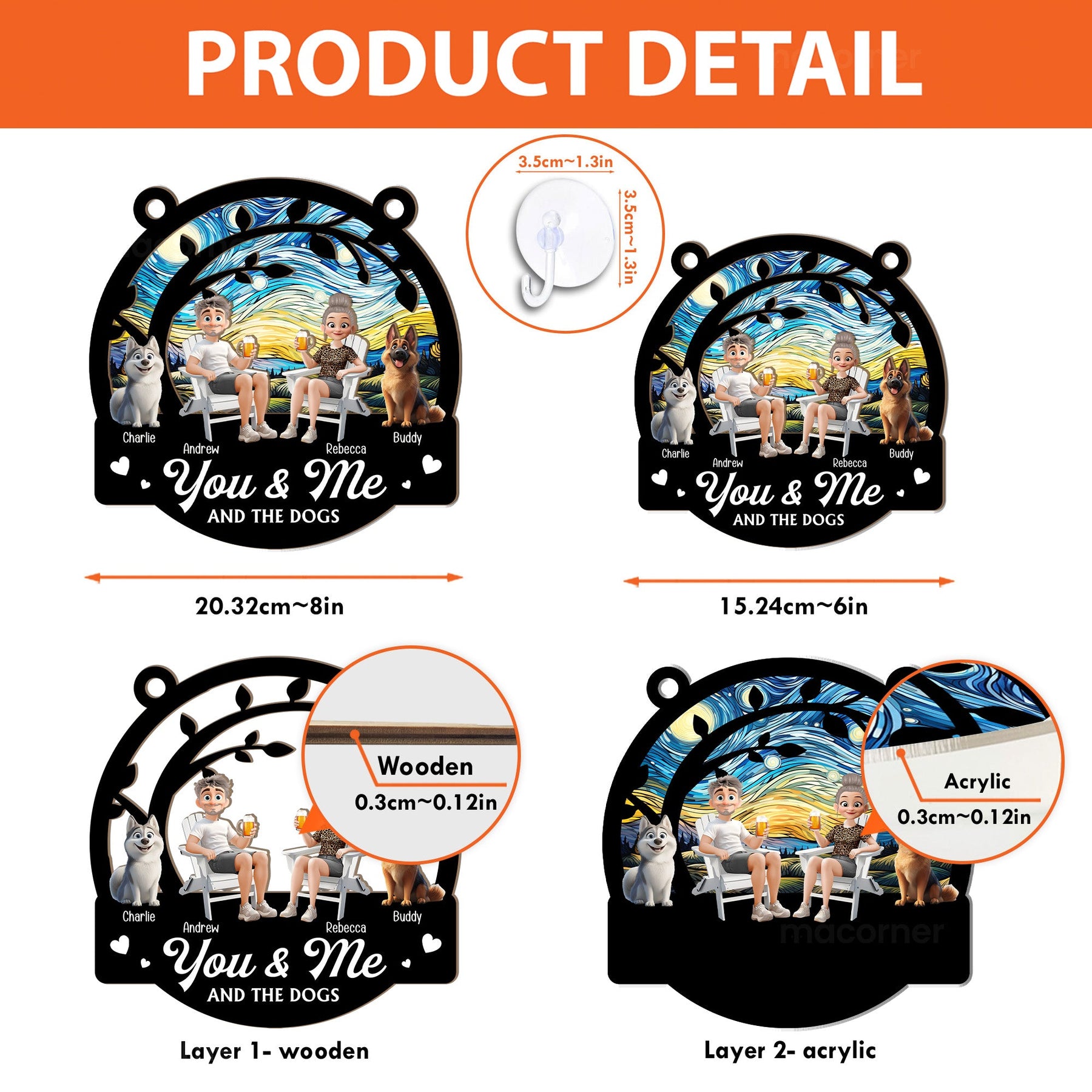 You, Me & The Dogs - Personalized Window Hanging Suncatcher Ornament
