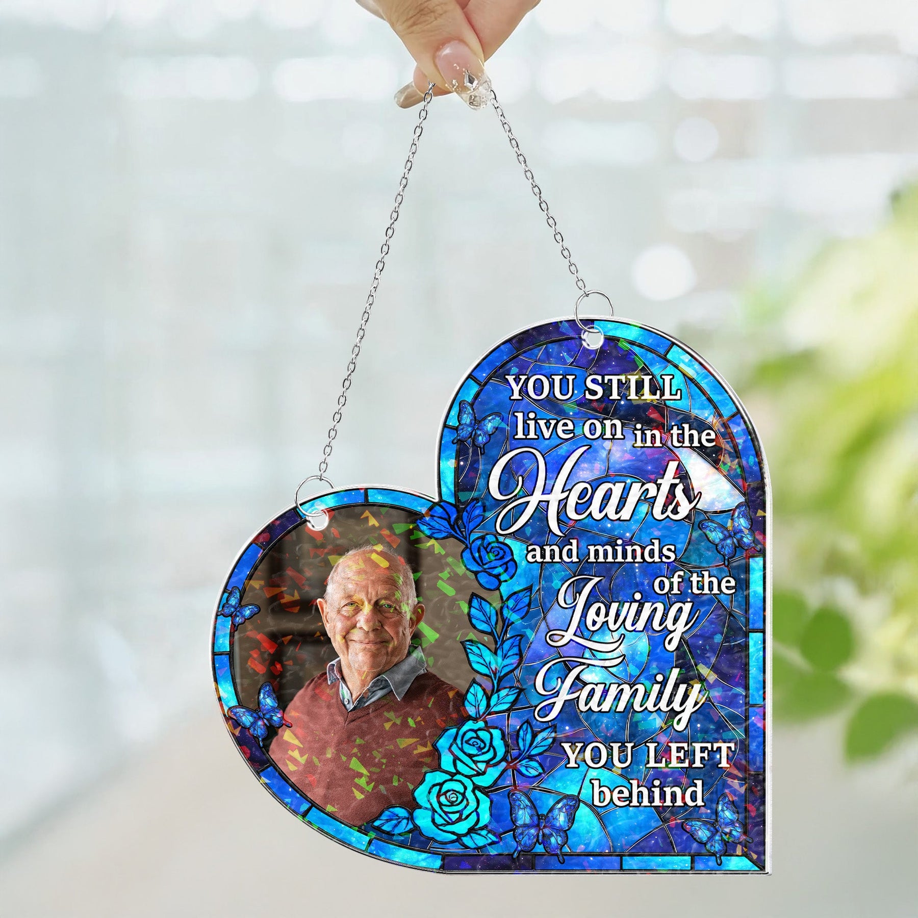 You Still Live On In The Hearts - Personalized Photo Window Corner Suncatcher