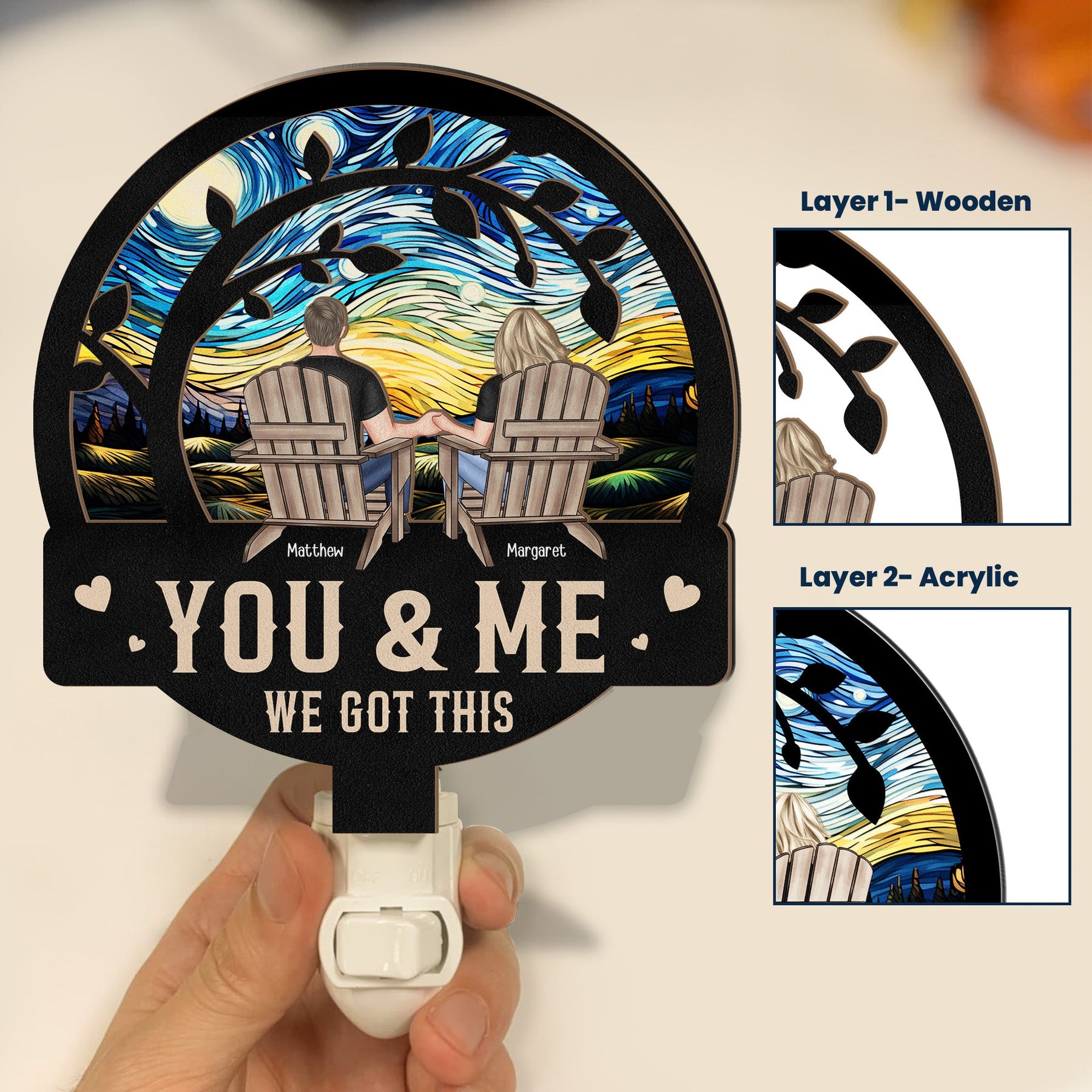 You & Me We Got This - Personalized Wood And Acrylic Night Light