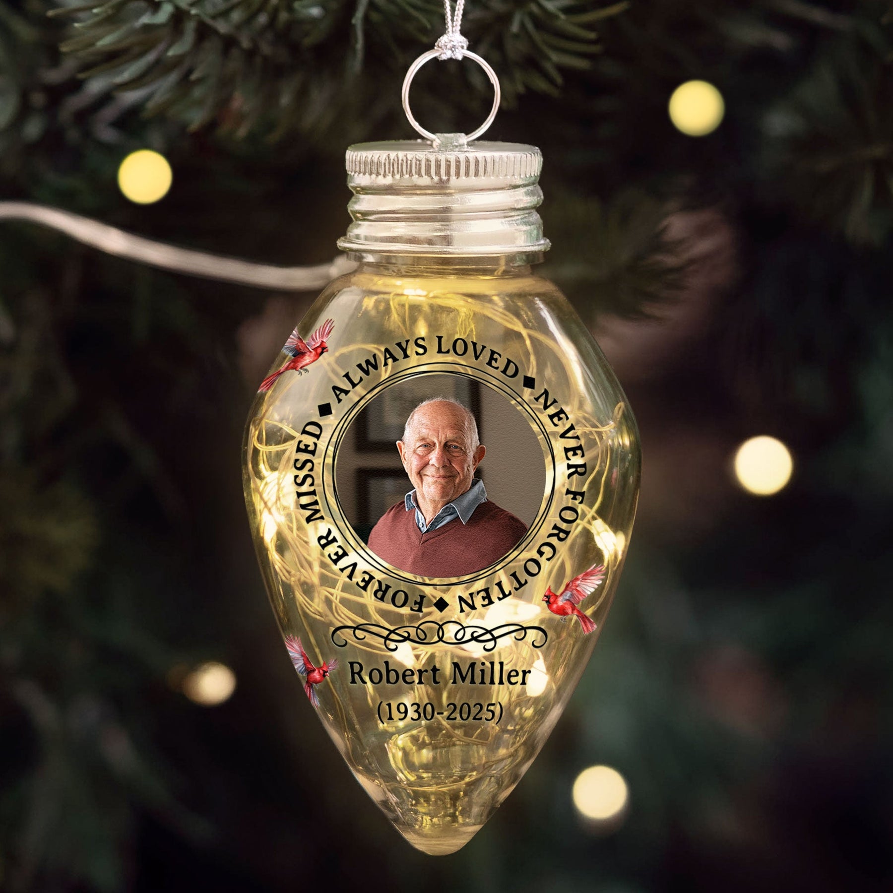 Your Light Will Always Shine In Our Hearts Memorial - Personalized Photo LED Christmas Light