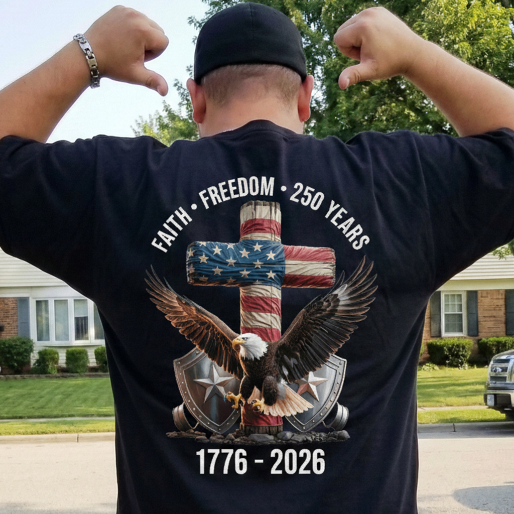 Faith Freedom 250 Years Eagle & Cross - Back Printed Shirt