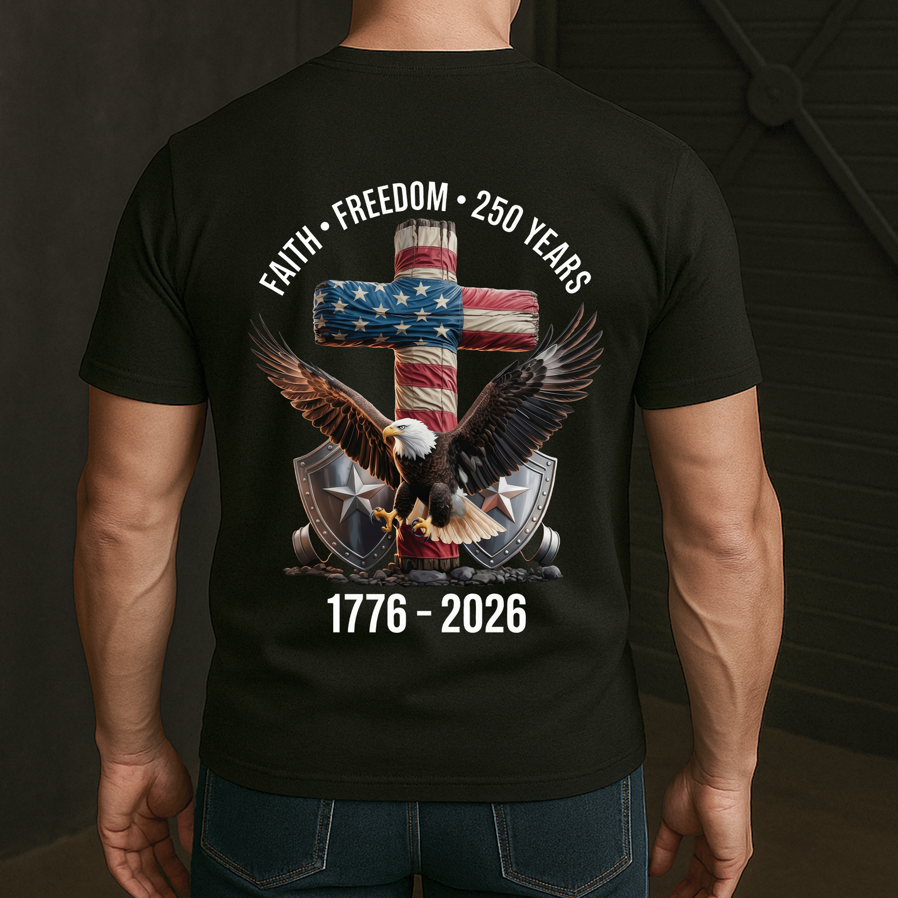 Faith Freedom 250 Years Eagle & Cross - Back Printed Shirt