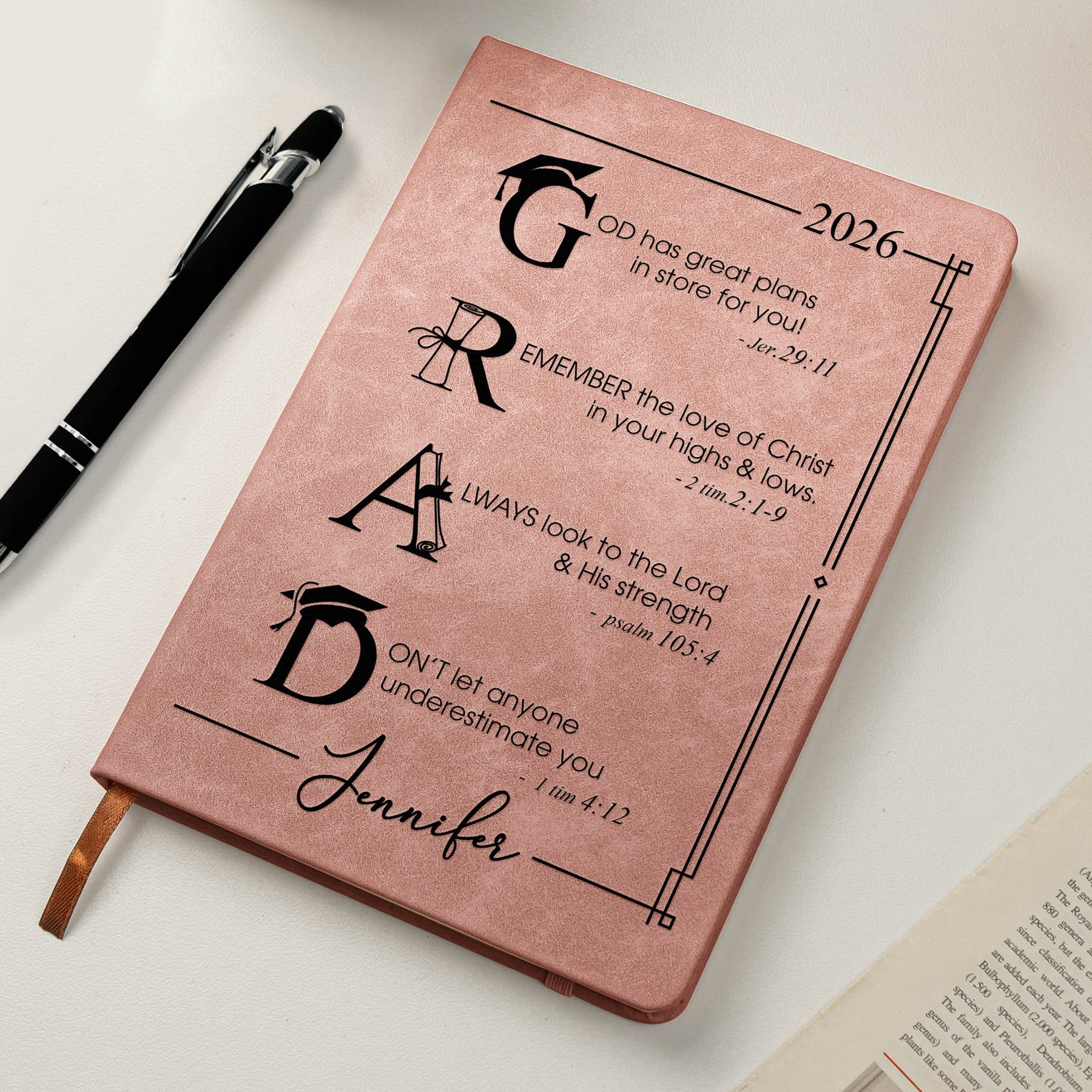 Graduation Motivation God Has Great Plans For You - Personalized Leather Journal