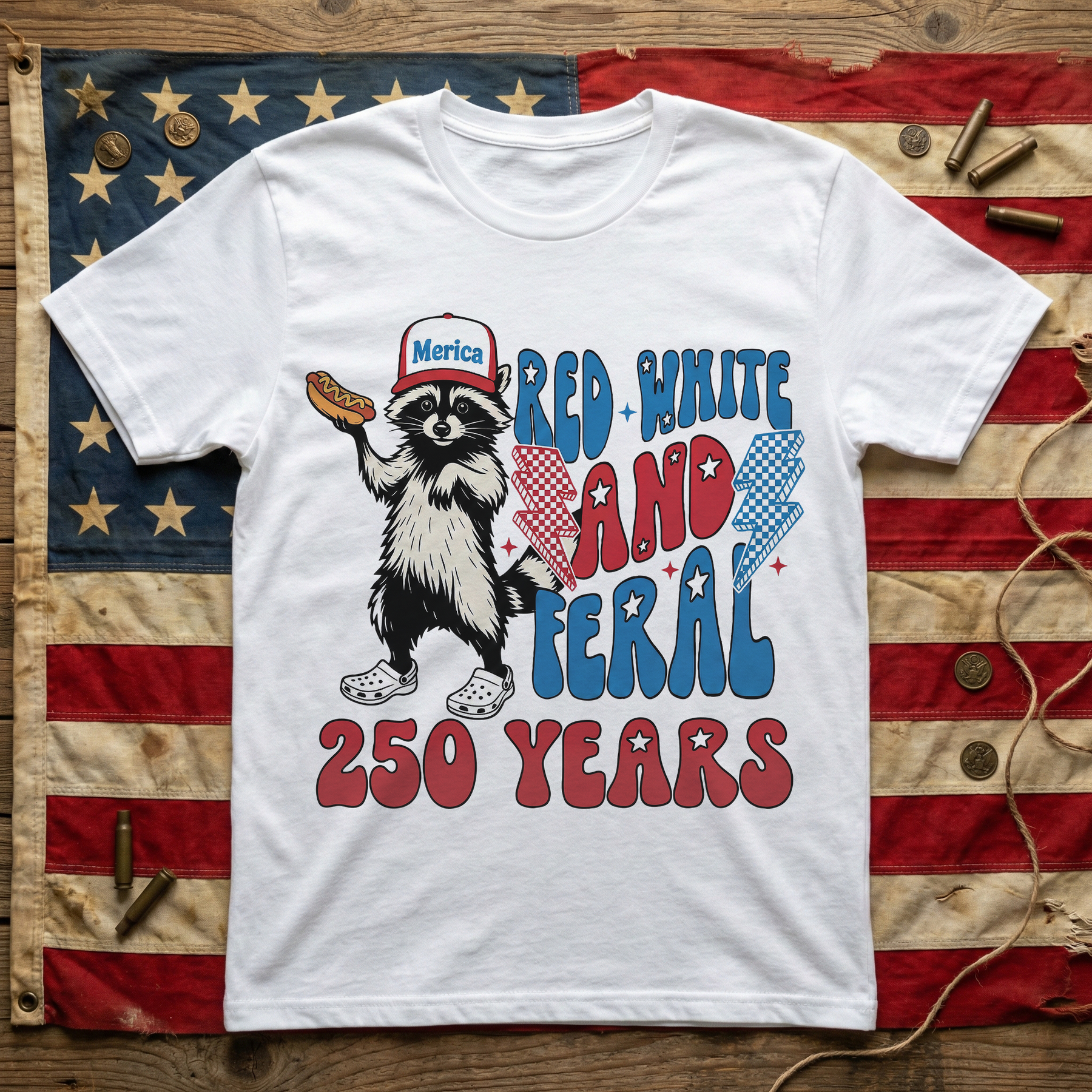 Raccoon Red White & Feral 250 Years - Shirt
