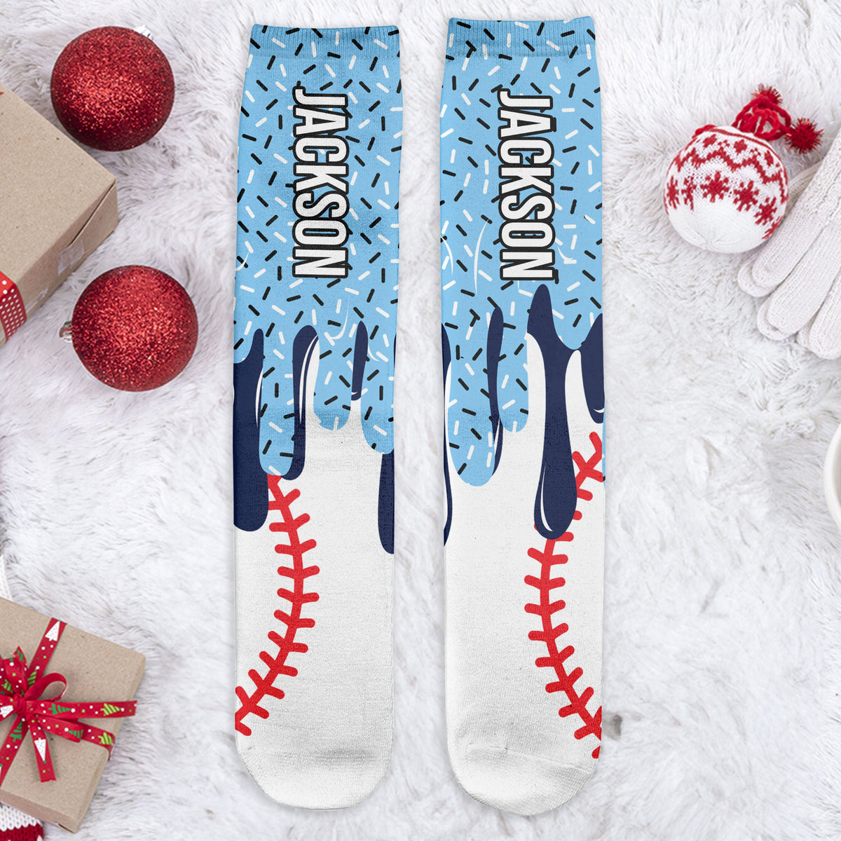 Icecream Drip Design For Baseball, Softball, Soccer, Football, Basketball, Hockey Lover - Personalized Socks