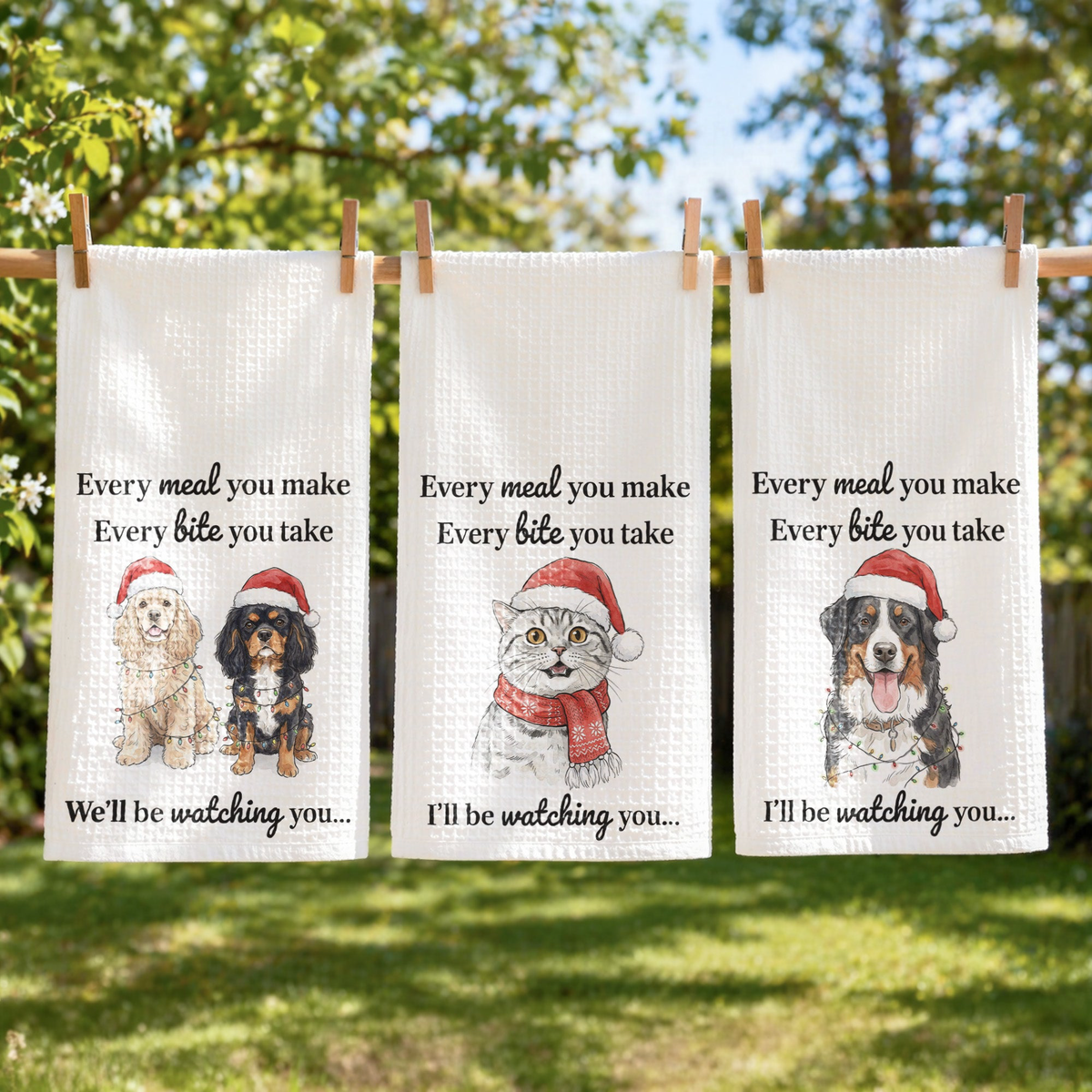I’ll Be Watching You Custom Pet Portrait Watercolor Art - Personalized Kitchen Towel