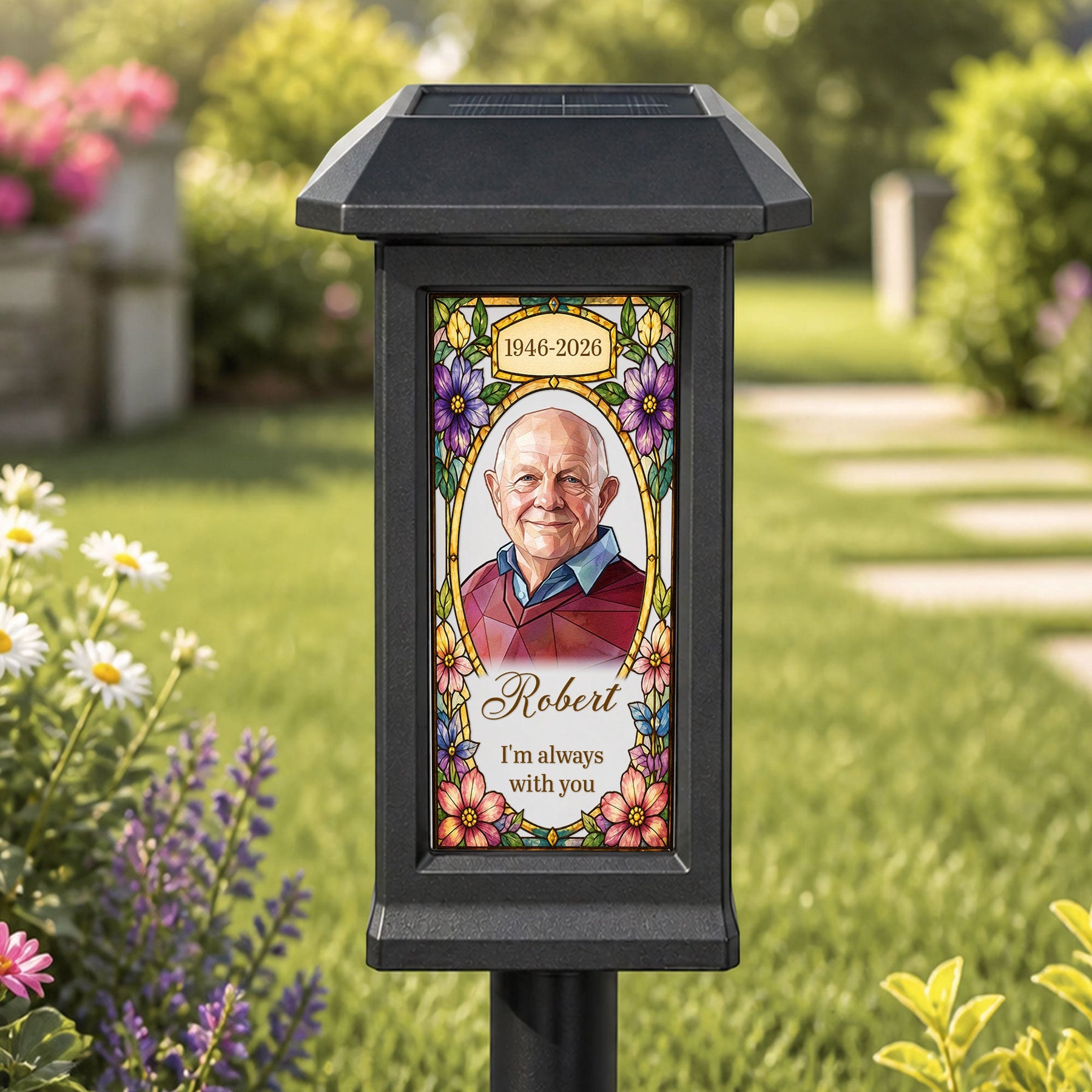 I'm Always With You Custom Photo Stained Glass Art - Personalized Solar Garden Light