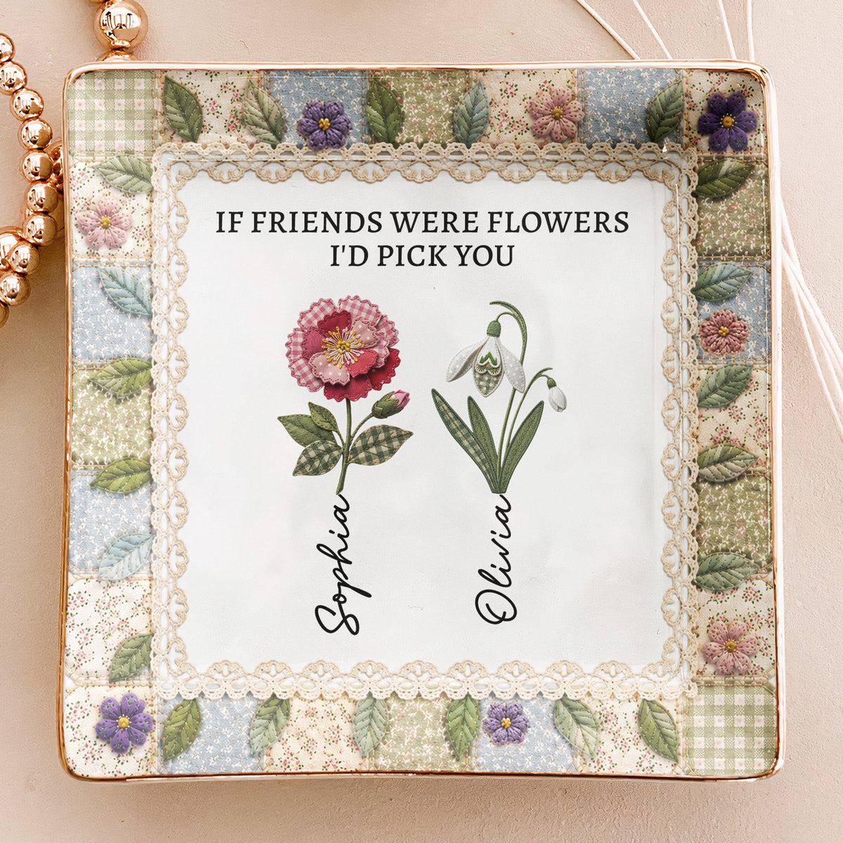 It Takes A Long Time Patchwork Birth Flower Print - Personalized Jewelry Dish