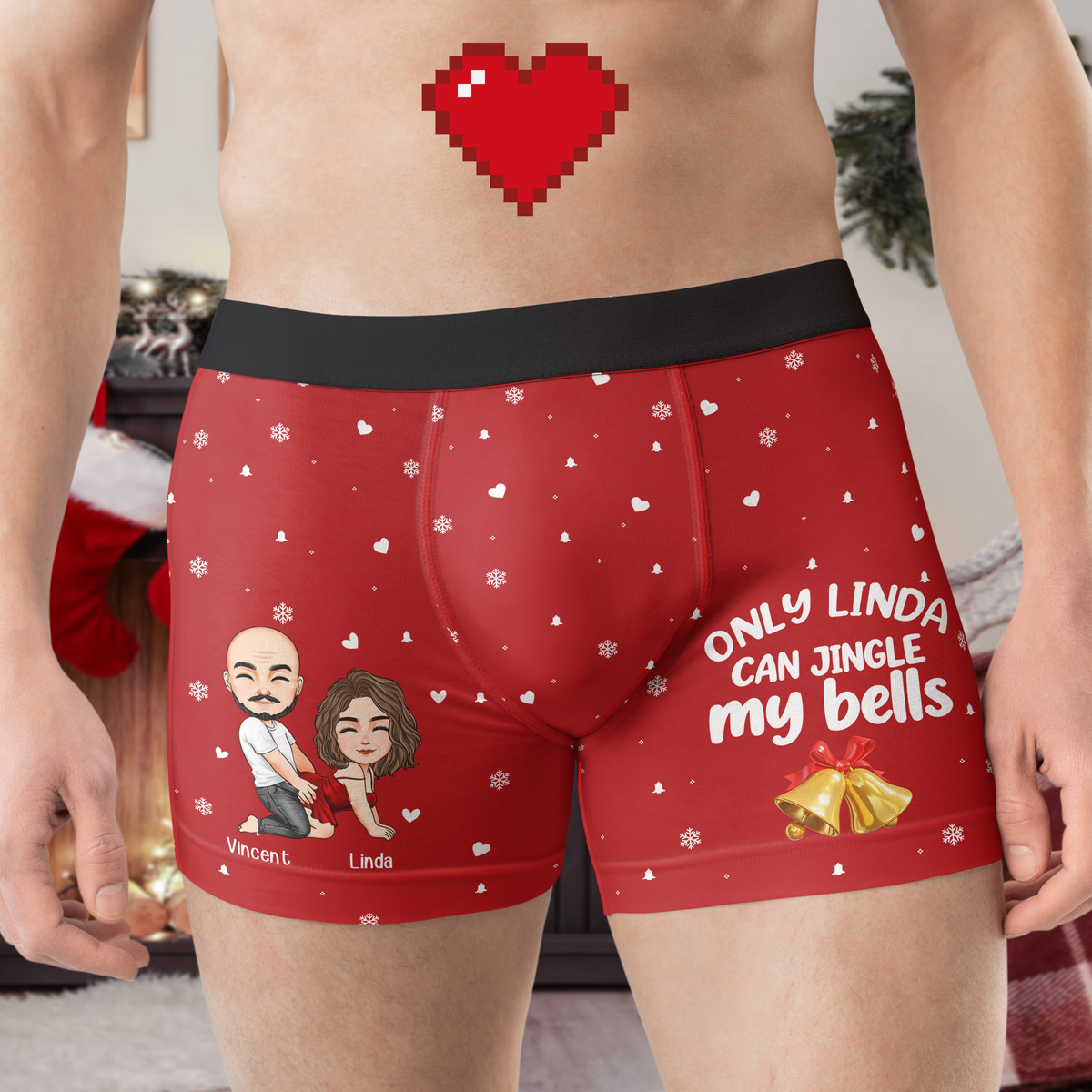 Jingle My Bells Naughty Couple Custom Christmas Gifts For Husband, BF - Personalized Men's Boxer Briefs