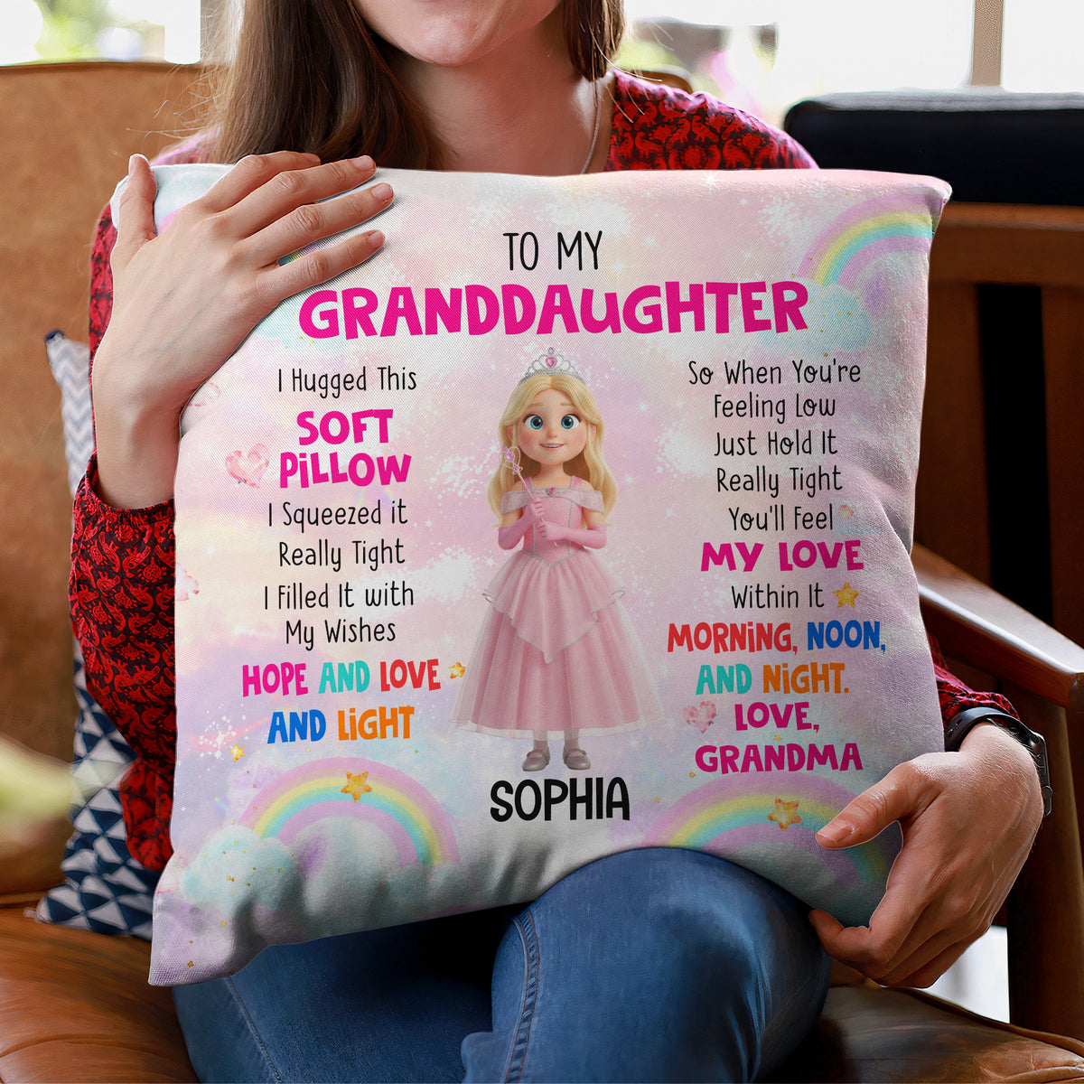 Kid Cartoon Character Hug This Gift - Personalized Pillow
