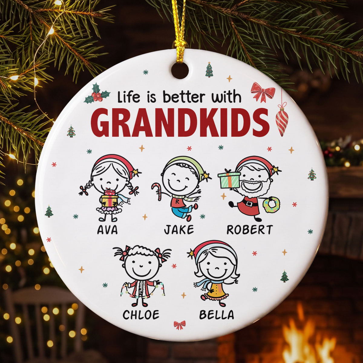 Life Is Better With Grandkids Doodle Christmas - Personalized Ornament