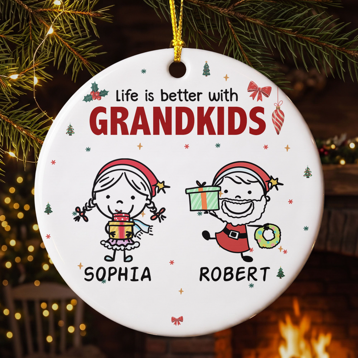 Life Is Better With Grandkids Doodle Christmas - Personalized Ornament