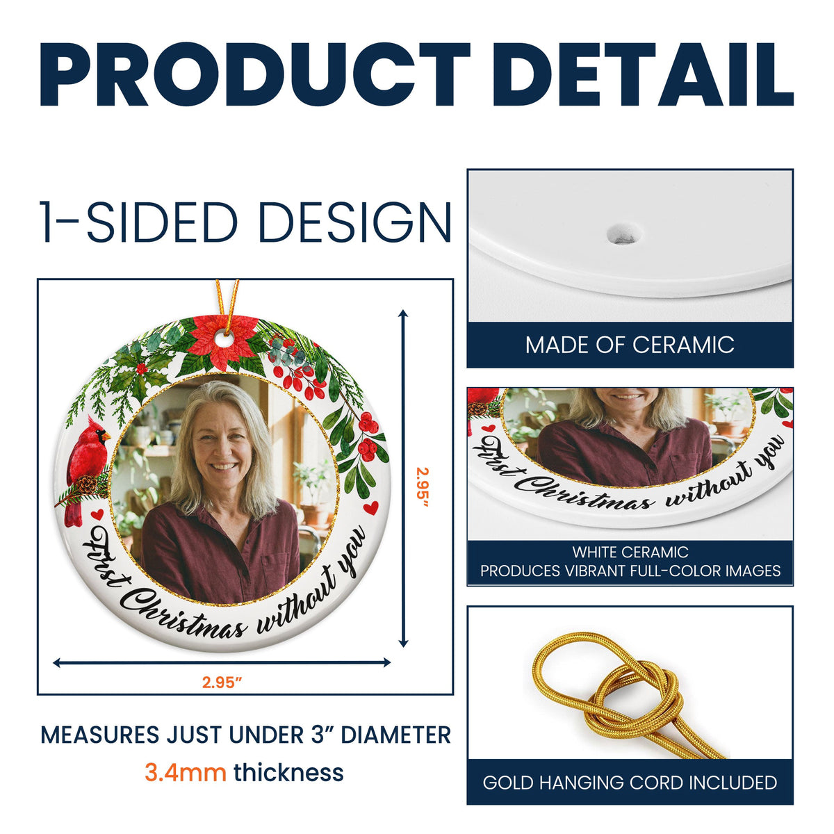 Memorial First Christmas Without Custom Photo - Personalized Ornament