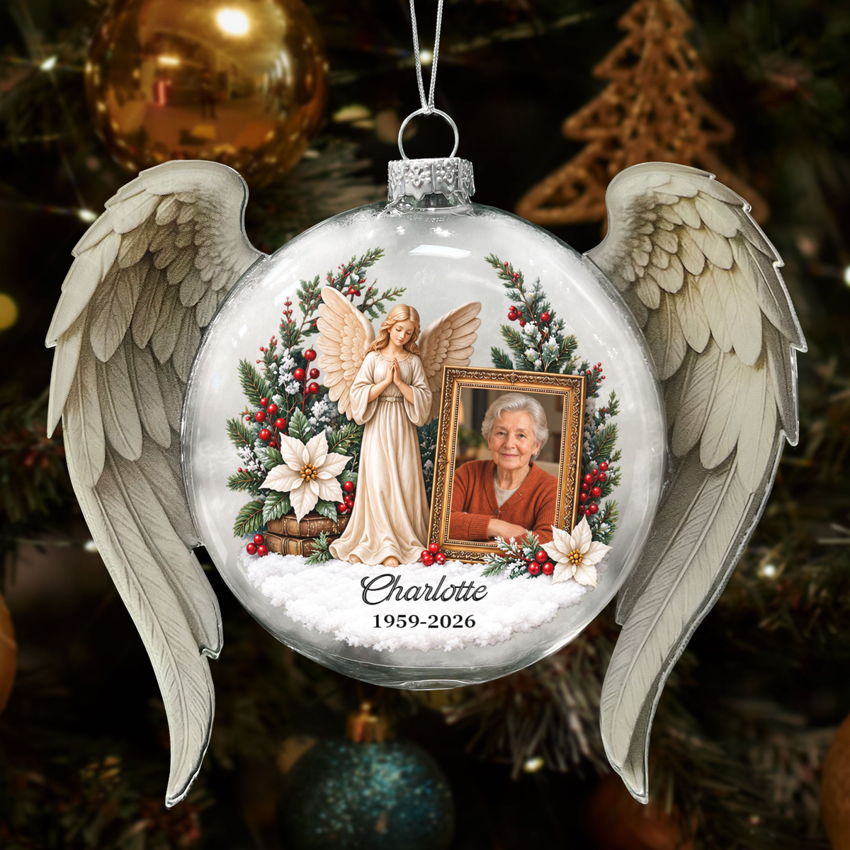 Memory Keepsake Sympathy Gift For Loss Of Family, Mom, Dad 3D Ball With Wings - Personalized Ornament