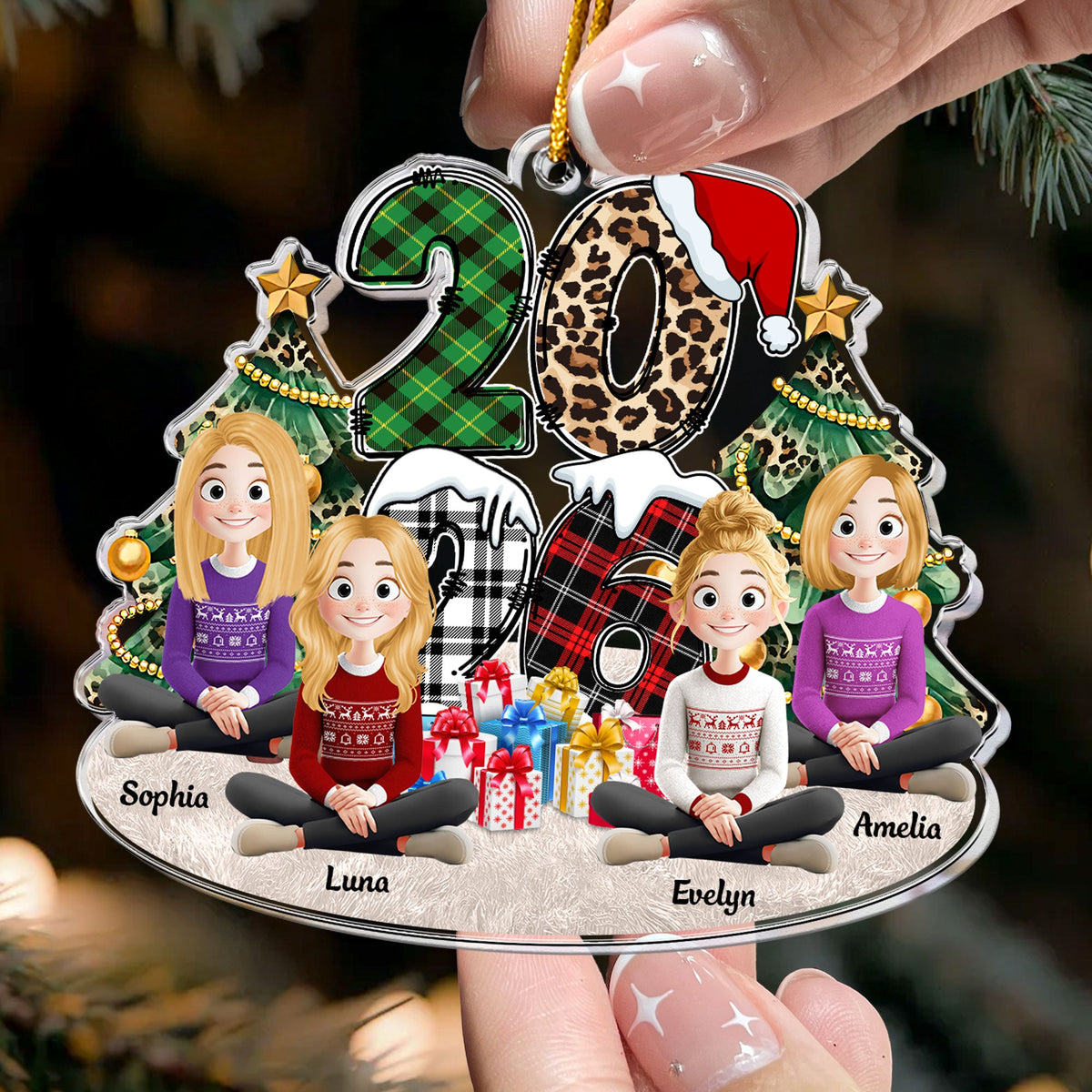 Family Sitting 2026 Cartoon Version - Personalized Acrylic Ornament
