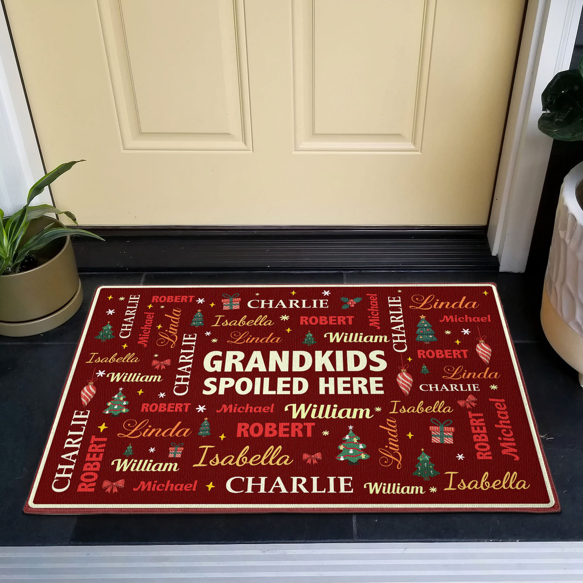 Grandkids Spoiled Here - Customize With Kids Names - Personalized Doormat