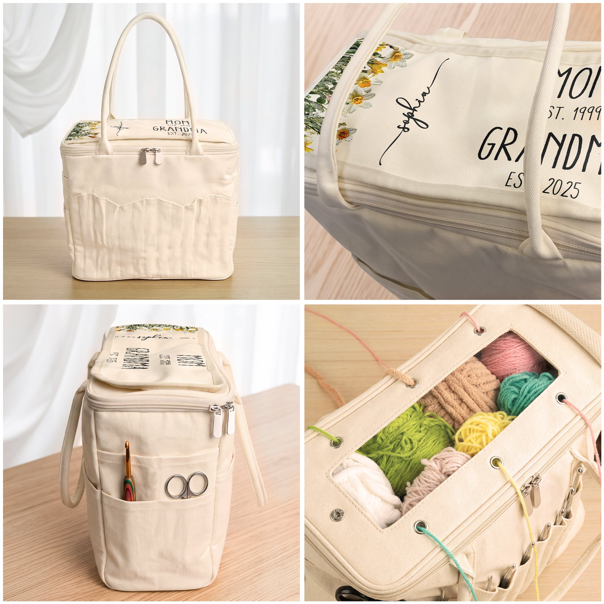 Mom Grandma Birth Flower - Personalized Knitting Bag