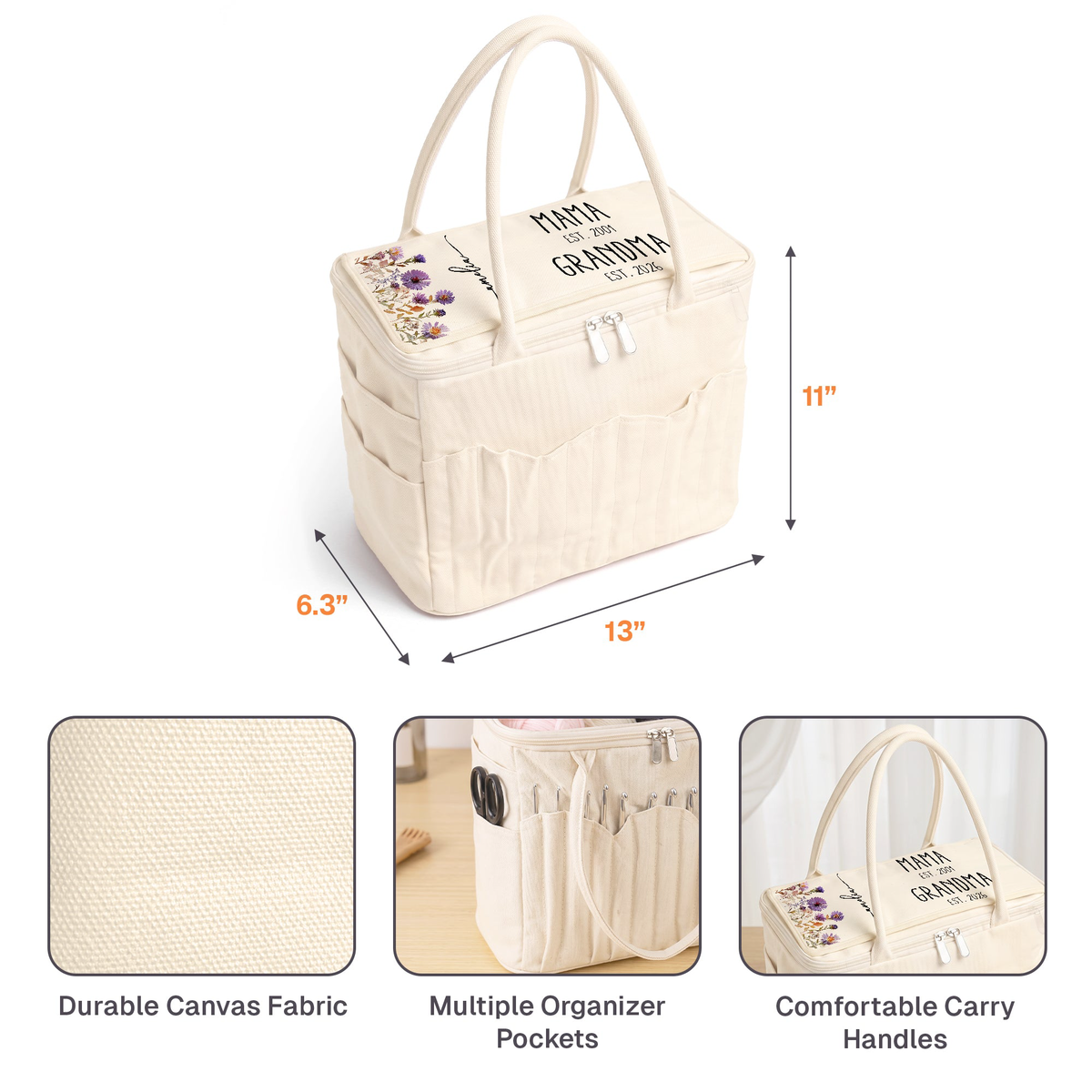 Mom Grandma Birth Flower - Personalized Knitting Bag
