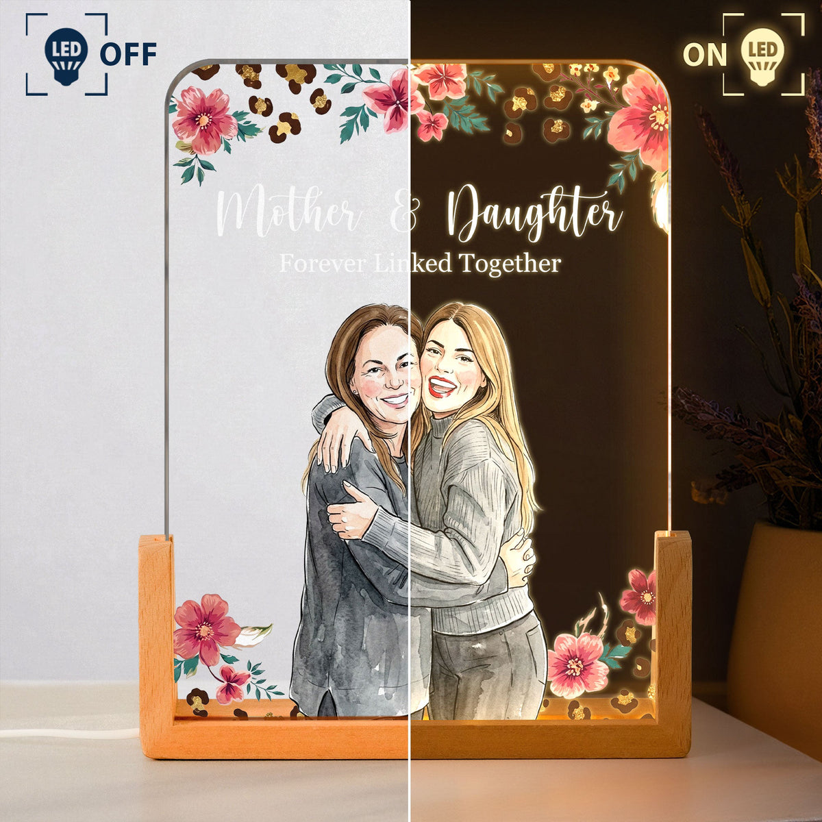 Mother & Daughter Forever Linked Together Custom Photo - Personalized Night Light