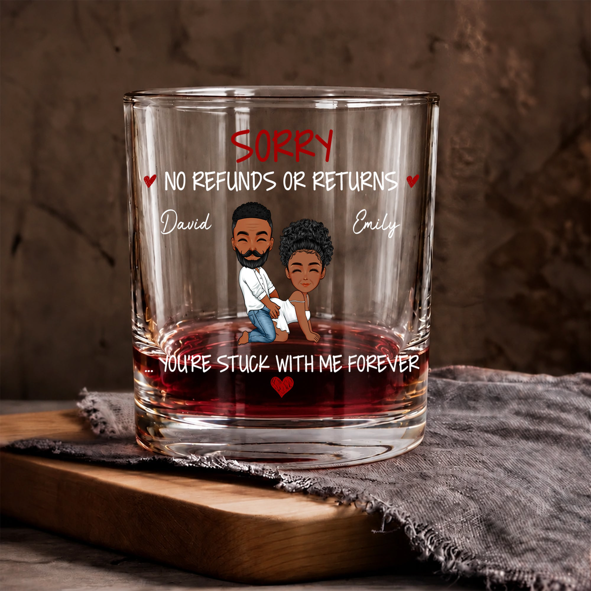 Naughty Couple Funny Gift For Men You're Stuck With Me - Personalized Whiskey Glasss
