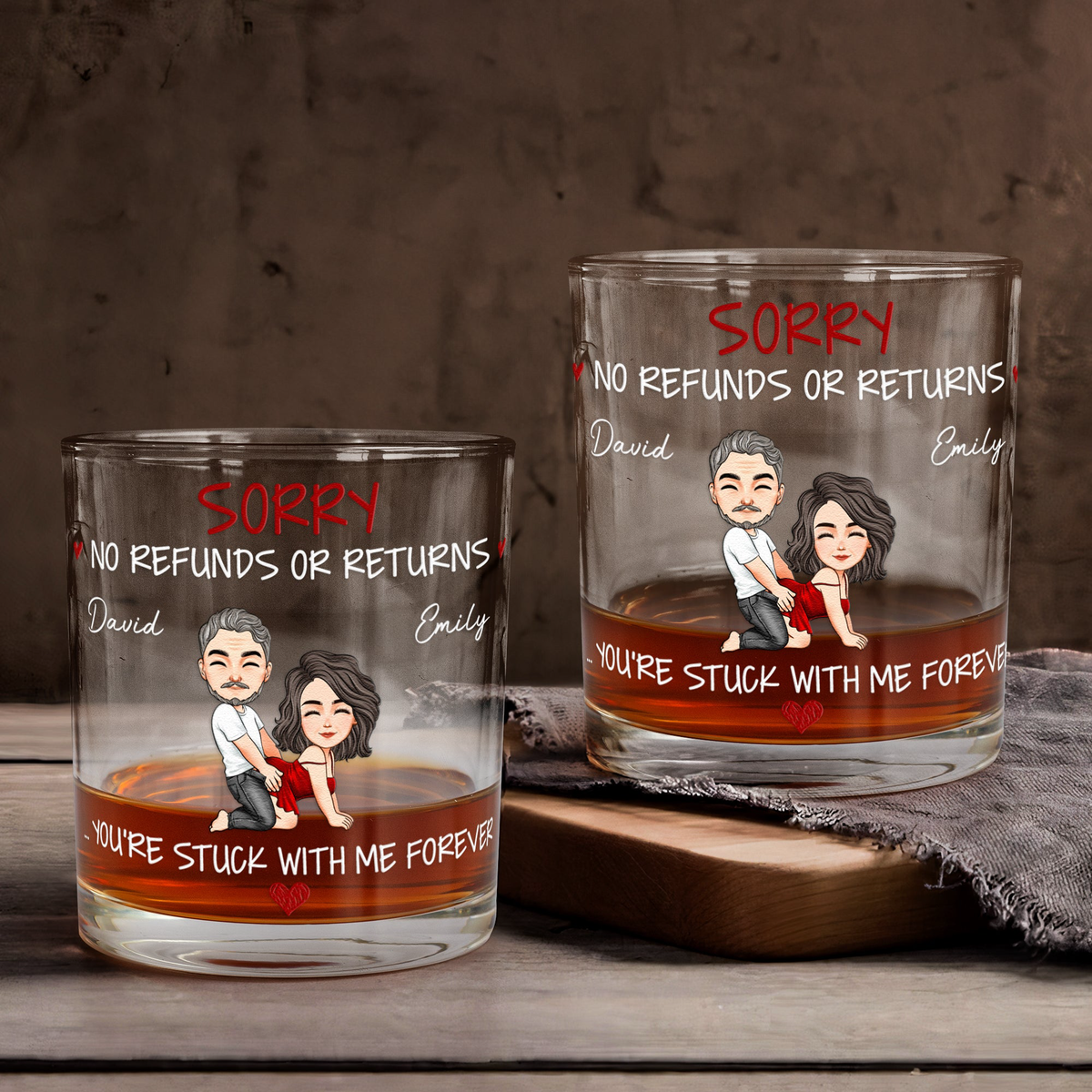 Naughty Couple Funny Gift For Men You're Stuck With Me - Personalized Whiskey Glasss