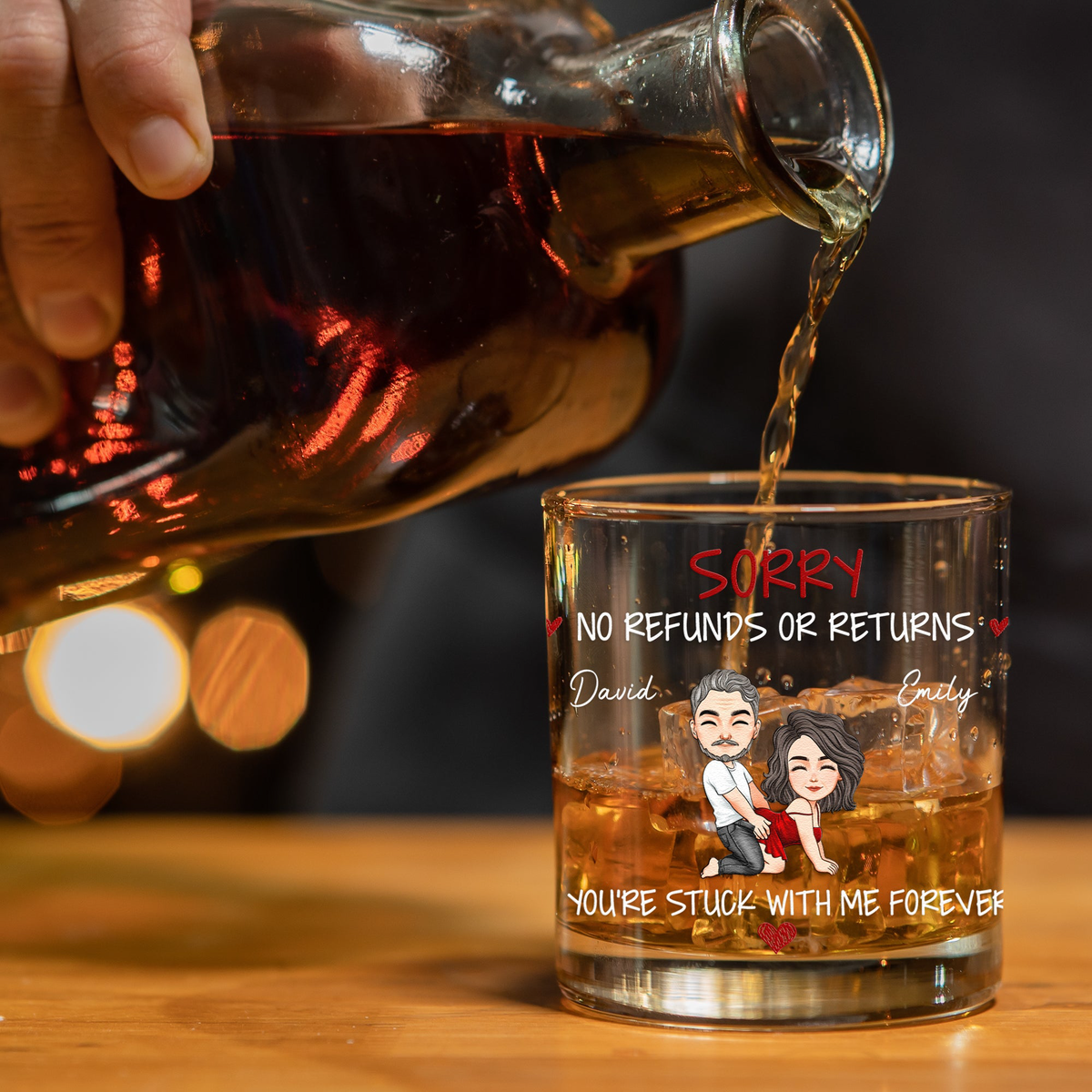 Naughty Couple Funny Gift For Men You're Stuck With Me - Personalized Whiskey Glasss