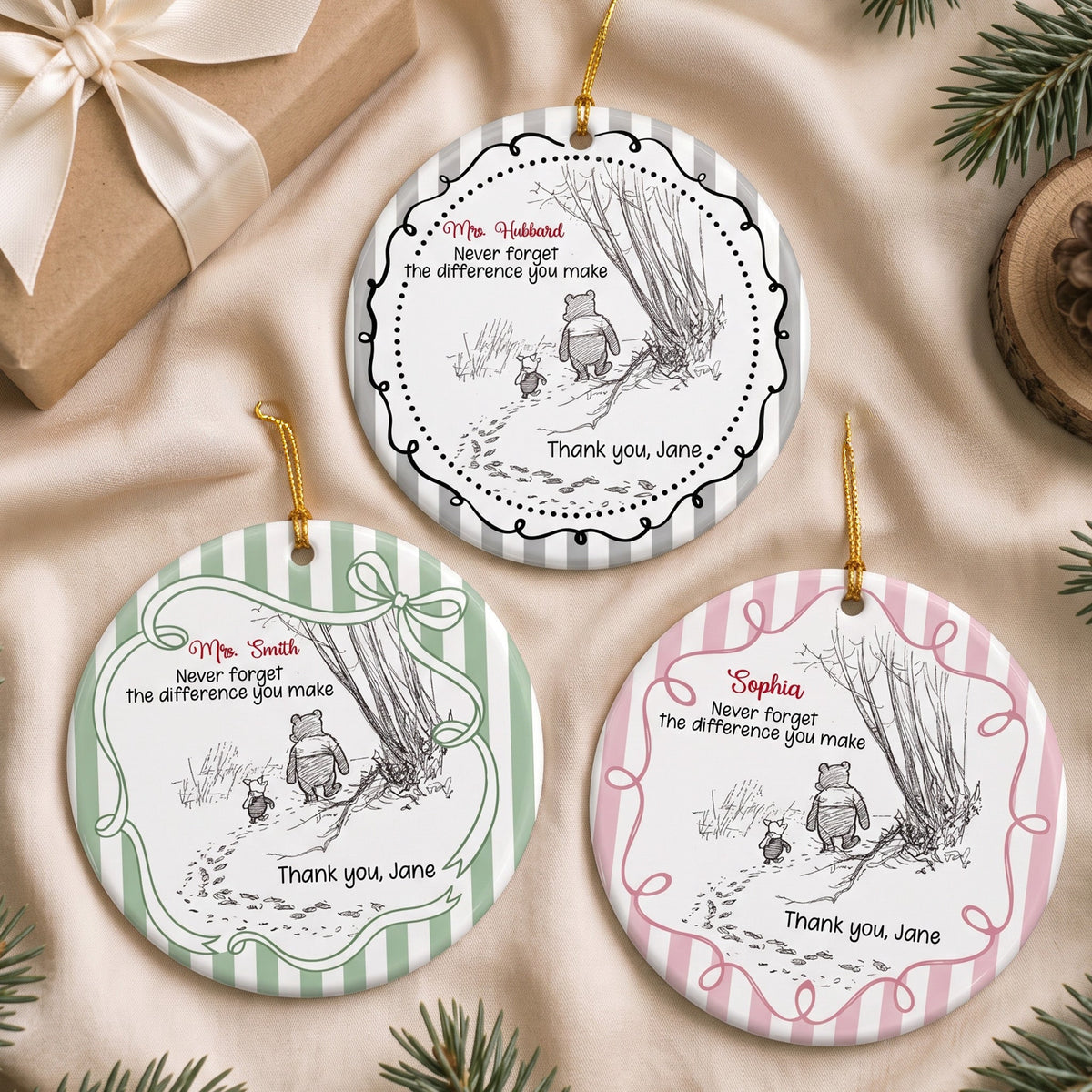 Never Forget The Difference You Make Christmas Gifts Striped Pattern - Personalized Ornament