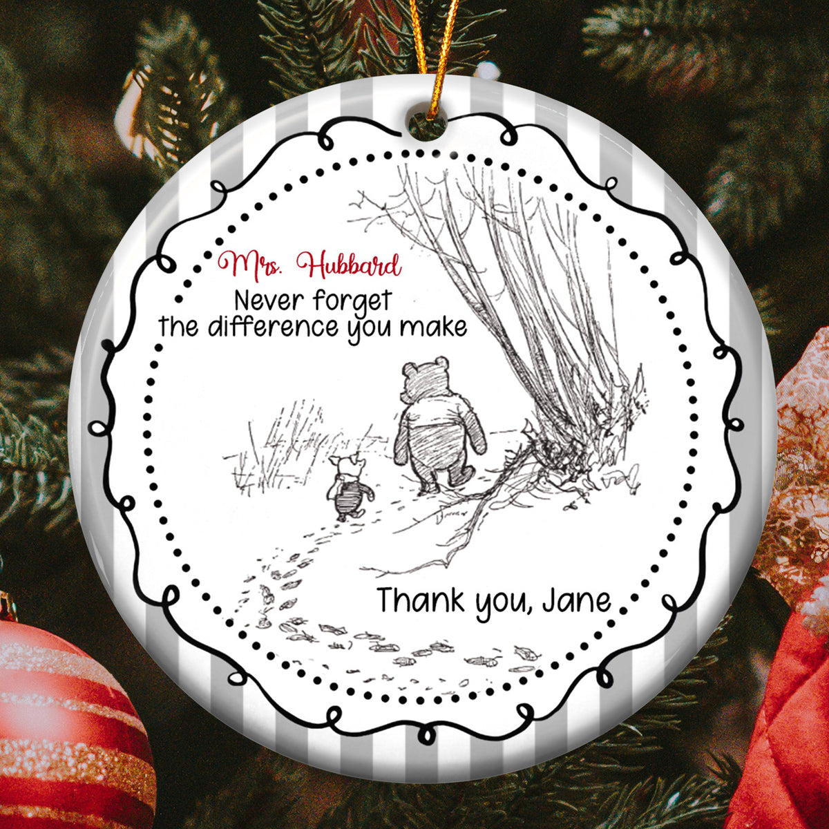 Never Forget The Difference You Make Christmas Gifts Striped Pattern - Personalized Ornament