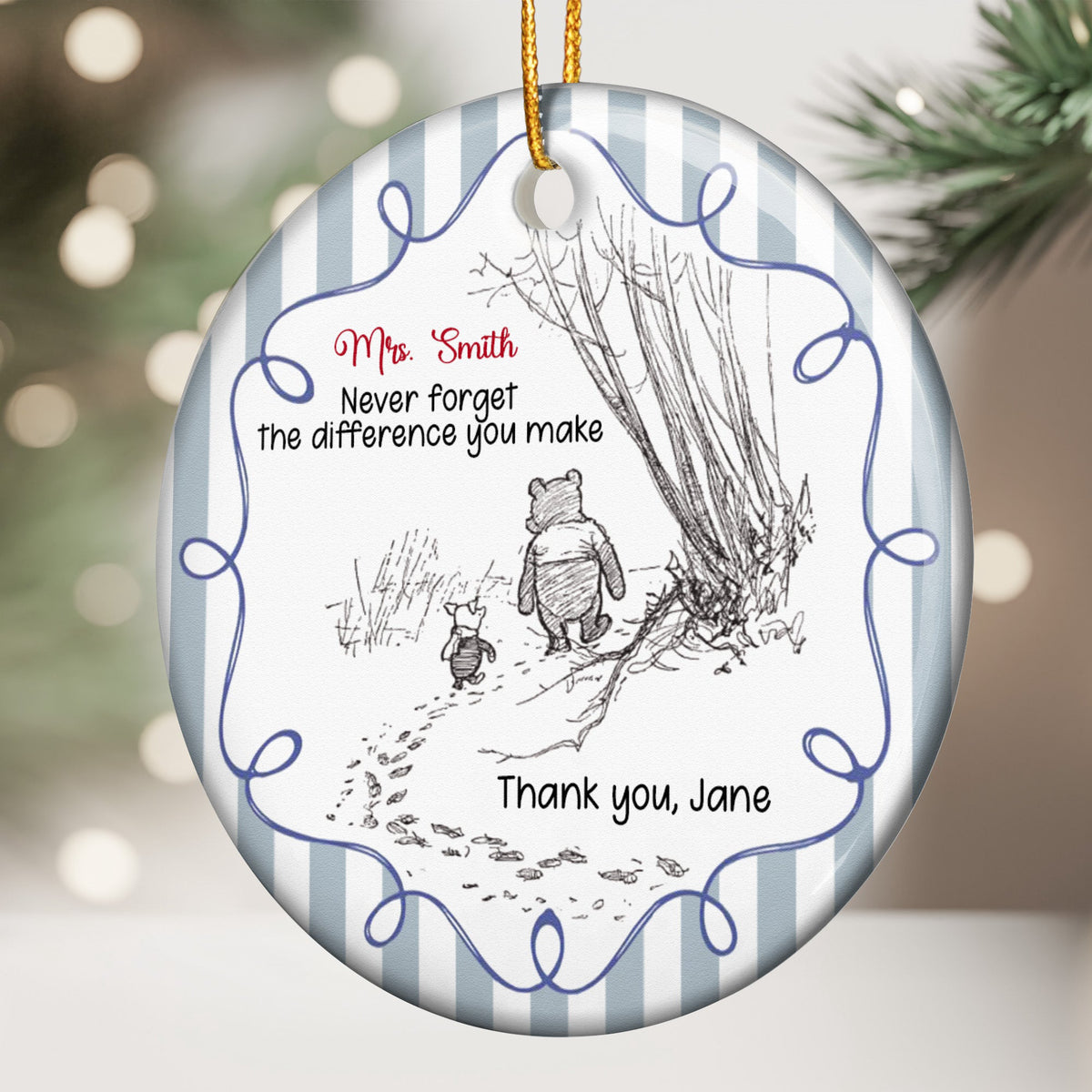 Never Forget The Difference You Make Christmas Gifts Striped Pattern - Personalized Ornament