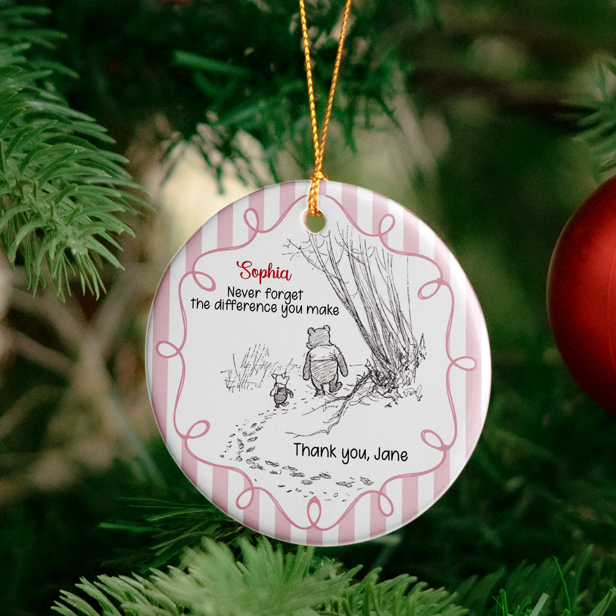Never Forget The Difference You Make Christmas Gifts Striped Pattern - Personalized Ornament