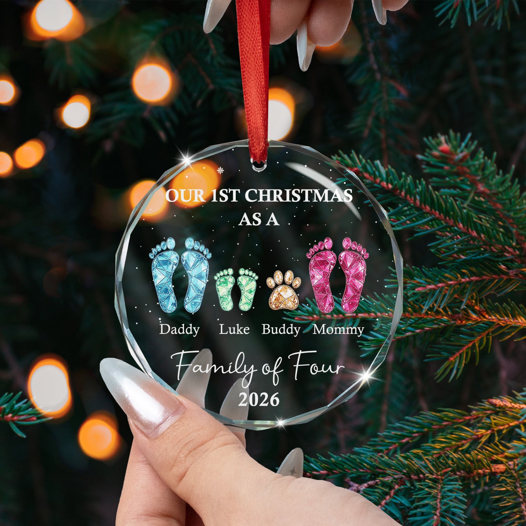 New Version Glass Ornament First Christmas As A Family Of 3,4,5,6 - Personalized Ornament