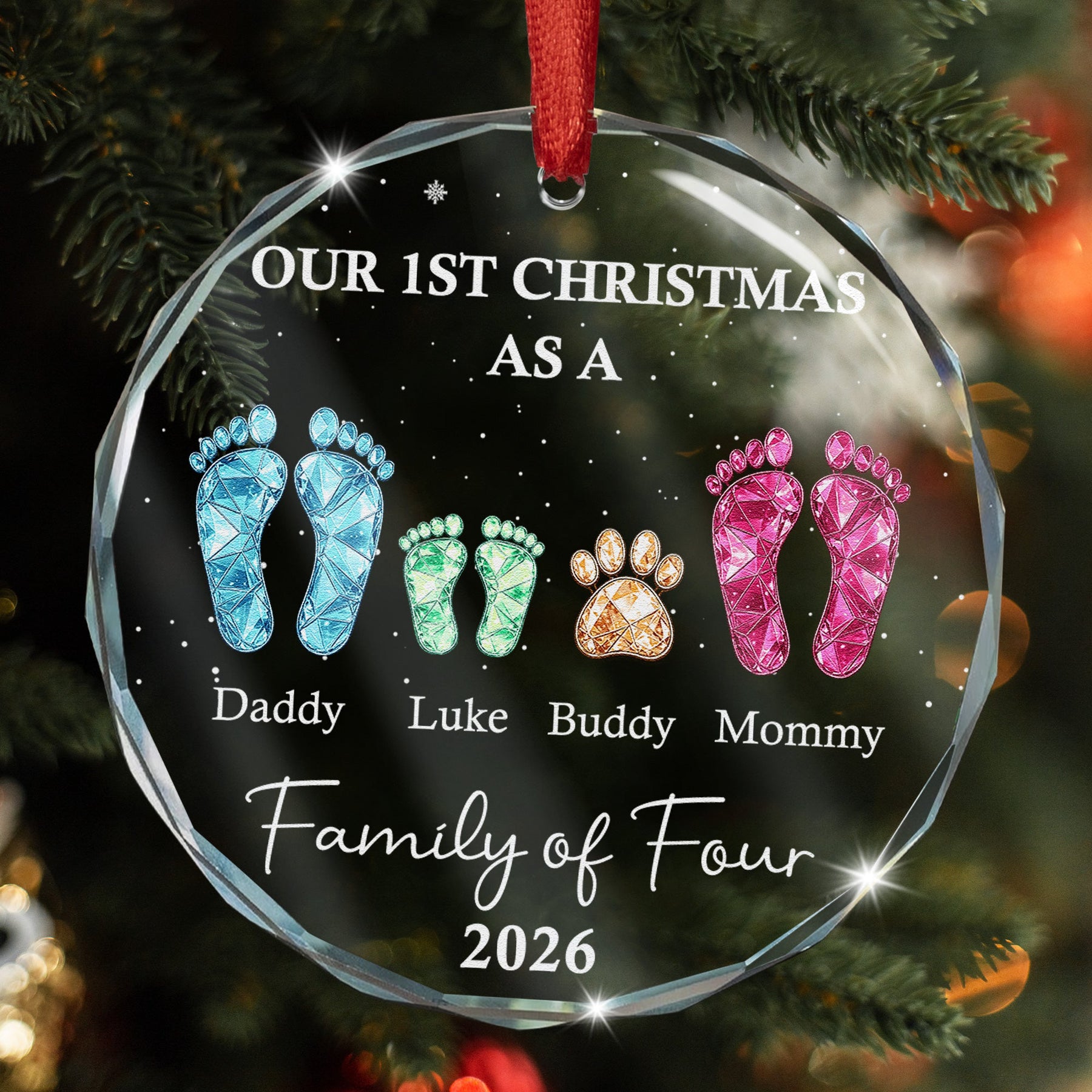 New Version Glass Ornament First Christmas As A Family Of 3,4,5,6 - Personalized Ornament
