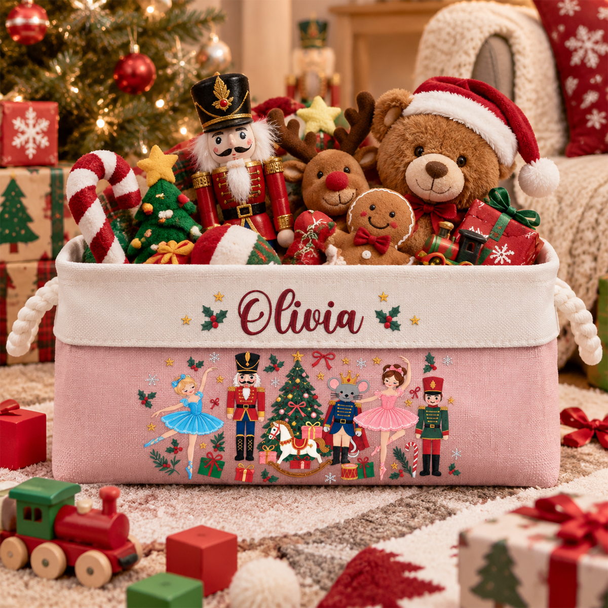 Nutcracker Christmas Custom Name Basket For Kids, Grandkids - Personalized Storage Basket