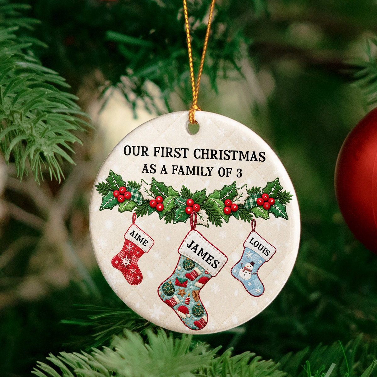 Our First Christmas As A Family Stocking - Personalized Ornament