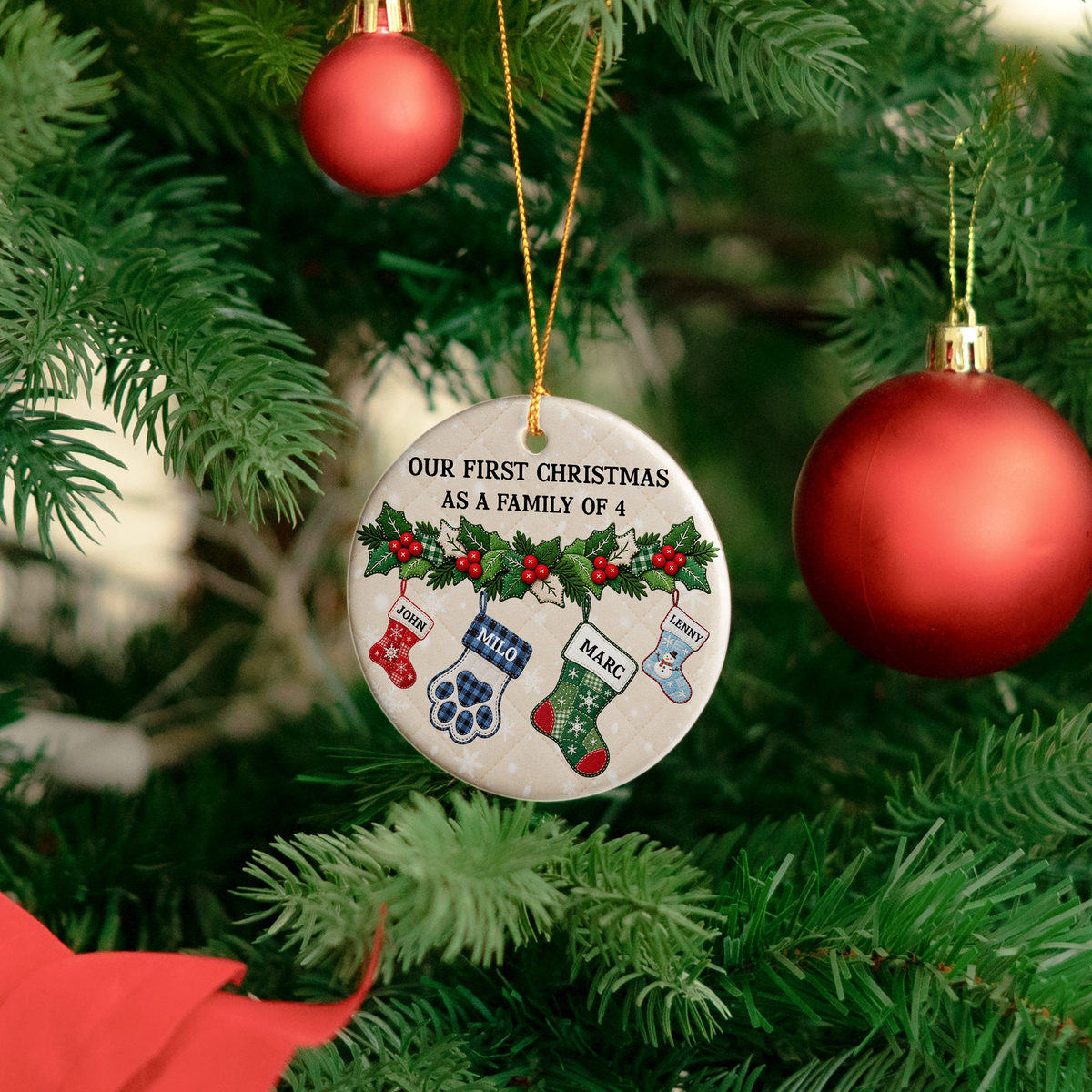 Our First Christmas As A Family Stocking - Personalized Ornament