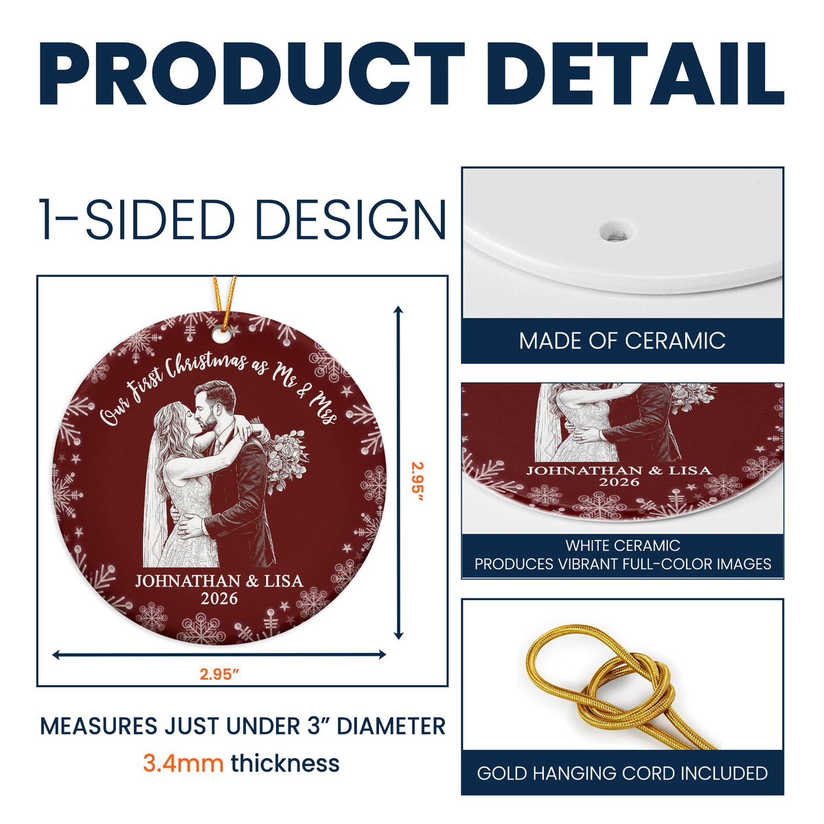 Our First Christmas Custom Couple Photo Sketch Line Art Christmas Gifts For Couple - Personalized Ornament