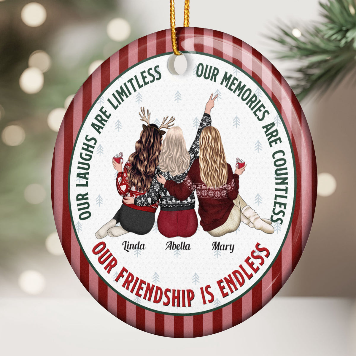 Our Friendship Is Endless Striped Pattern Christmas Gifts For Friends - Personalized Ornament