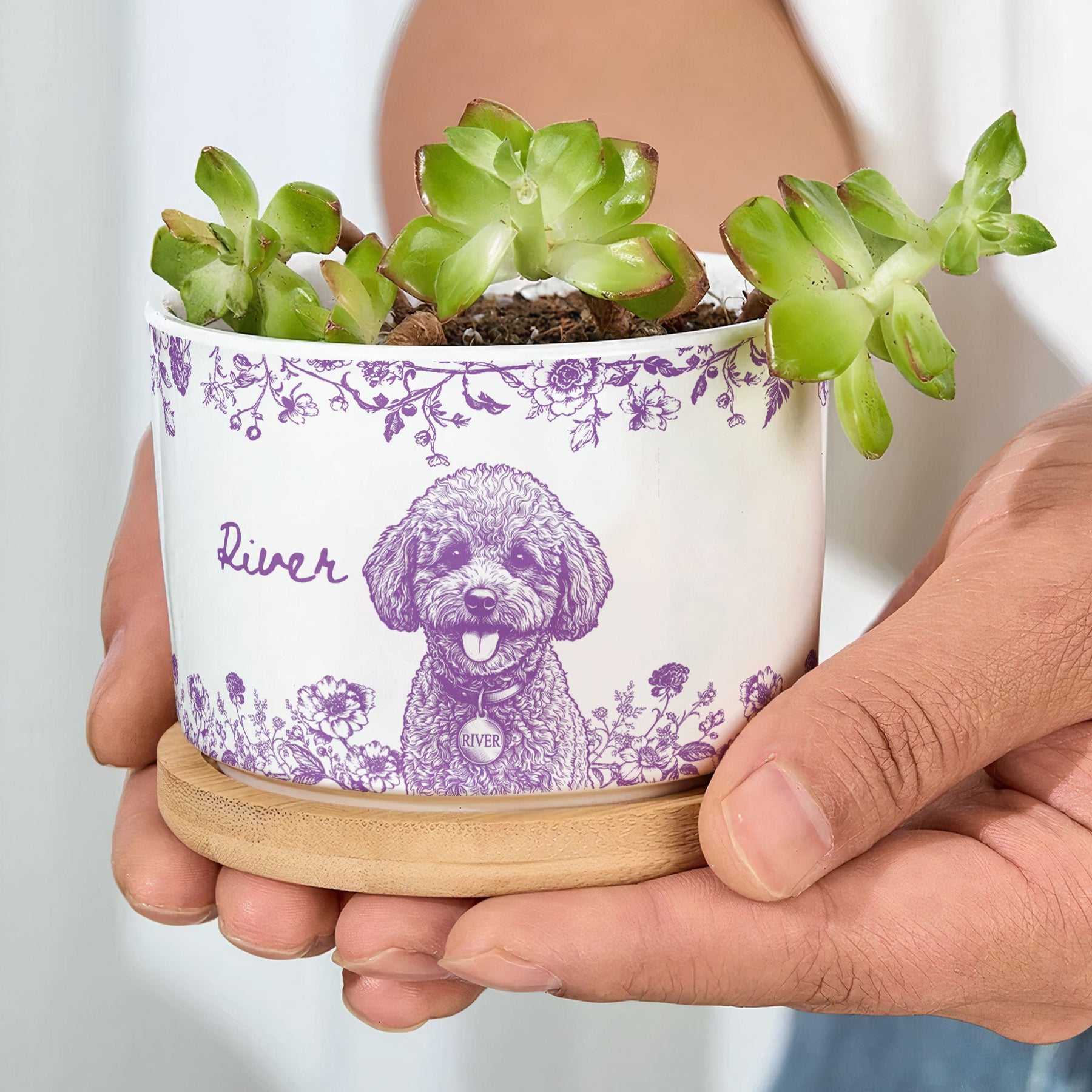 Pet Memorial Planter, Sketch Line Art Pet Photo Planter, Pet Loss Gift - Personalized Plant Pot