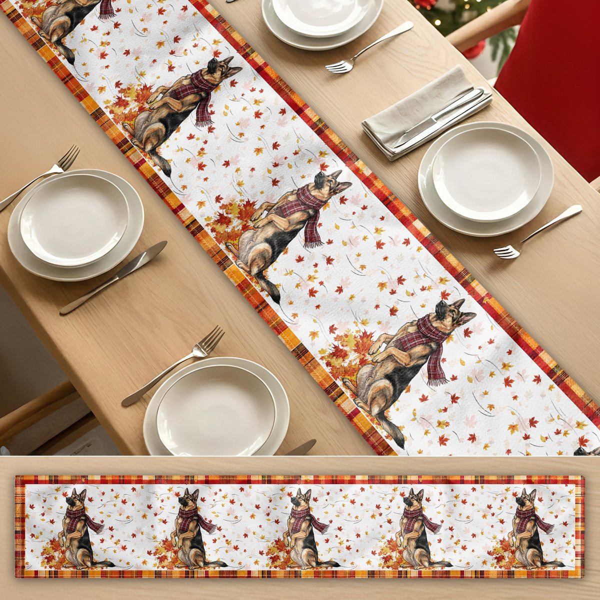 Pet With Fall Leaves Art Fall Decor - Personalized Table Runner