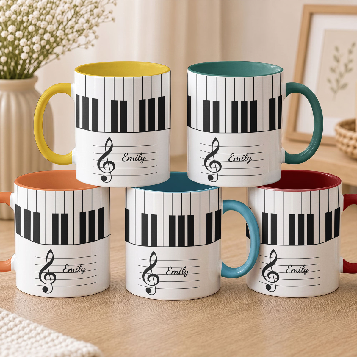 Piano, Keyboard Music Custom Name, Gift For Musician, Pianist, Composers - Personalized Mug