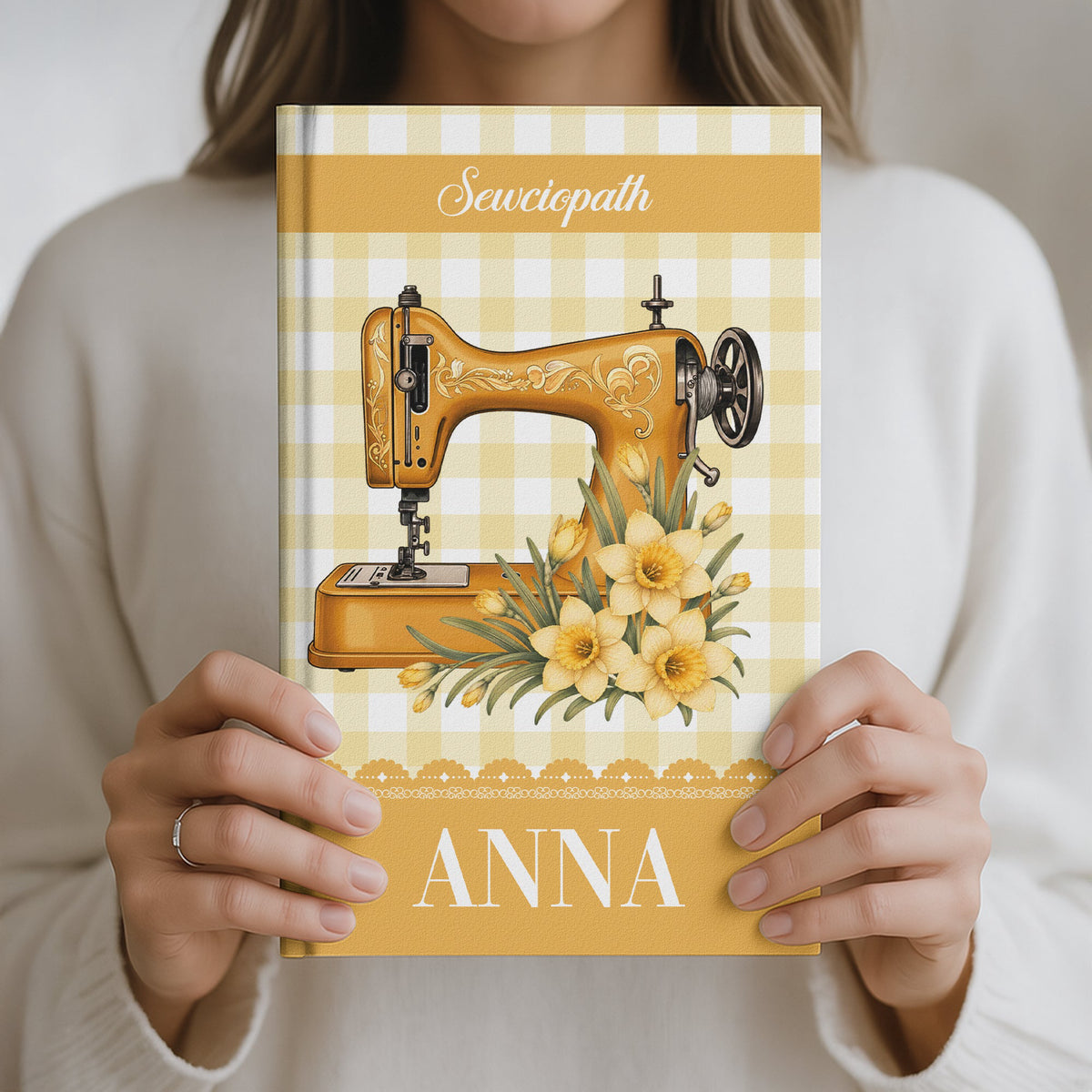 Sewing Journal, Custom Sewing Machine & Birth Flowers Gift For Sewing Lover , Tailors - Personalized Journal