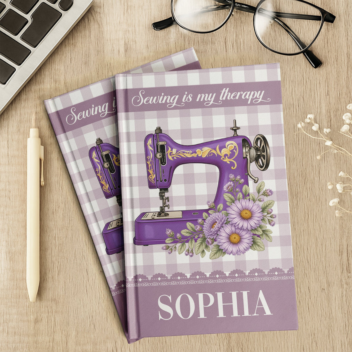 Sewing Journal, Custom Sewing Machine & Birth Flowers Gift For Sewing Lover , Tailors - Personalized Journal