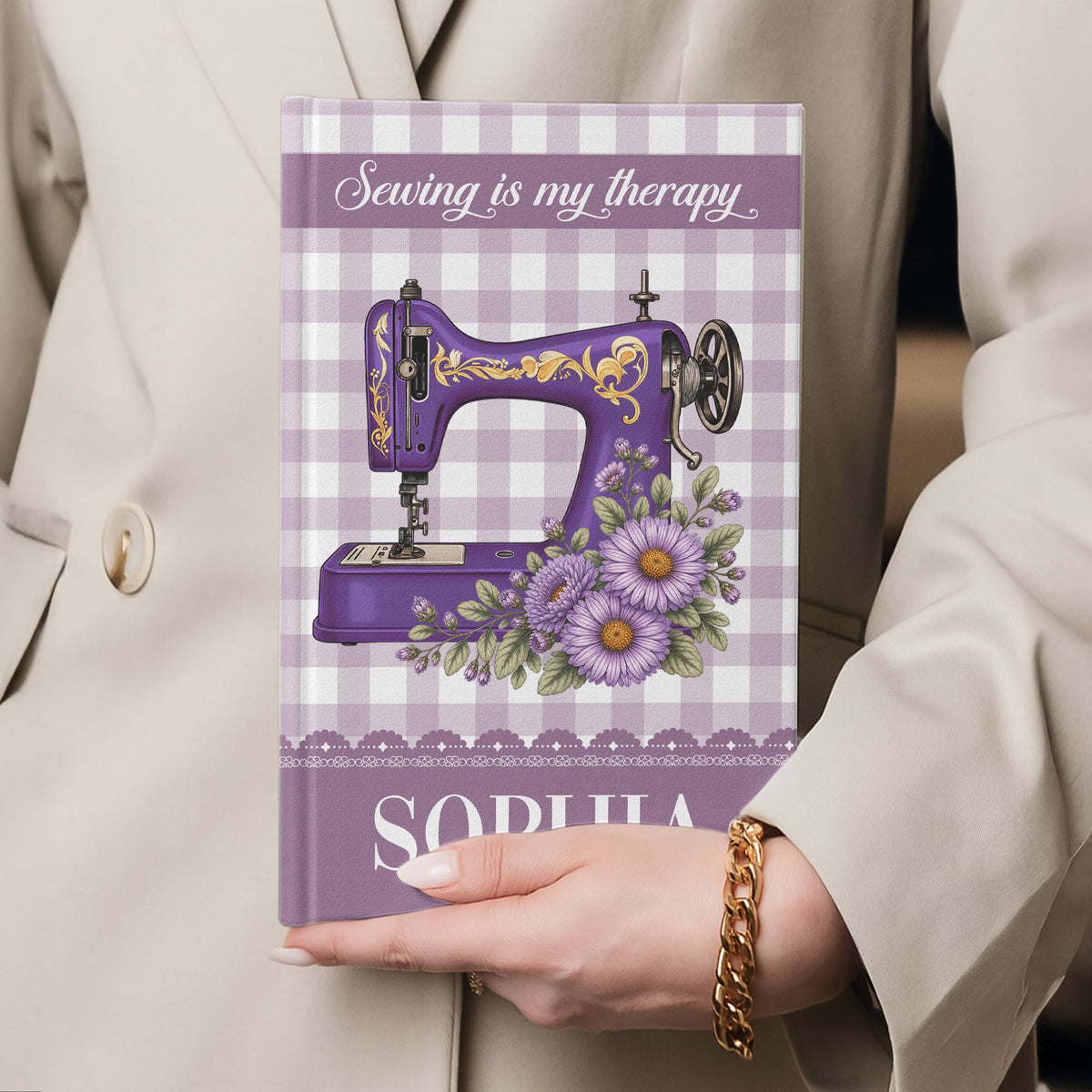 Sewing Journal, Custom Sewing Machine & Birth Flowers Gift For Sewing Lover , Tailors - Personalized Journal