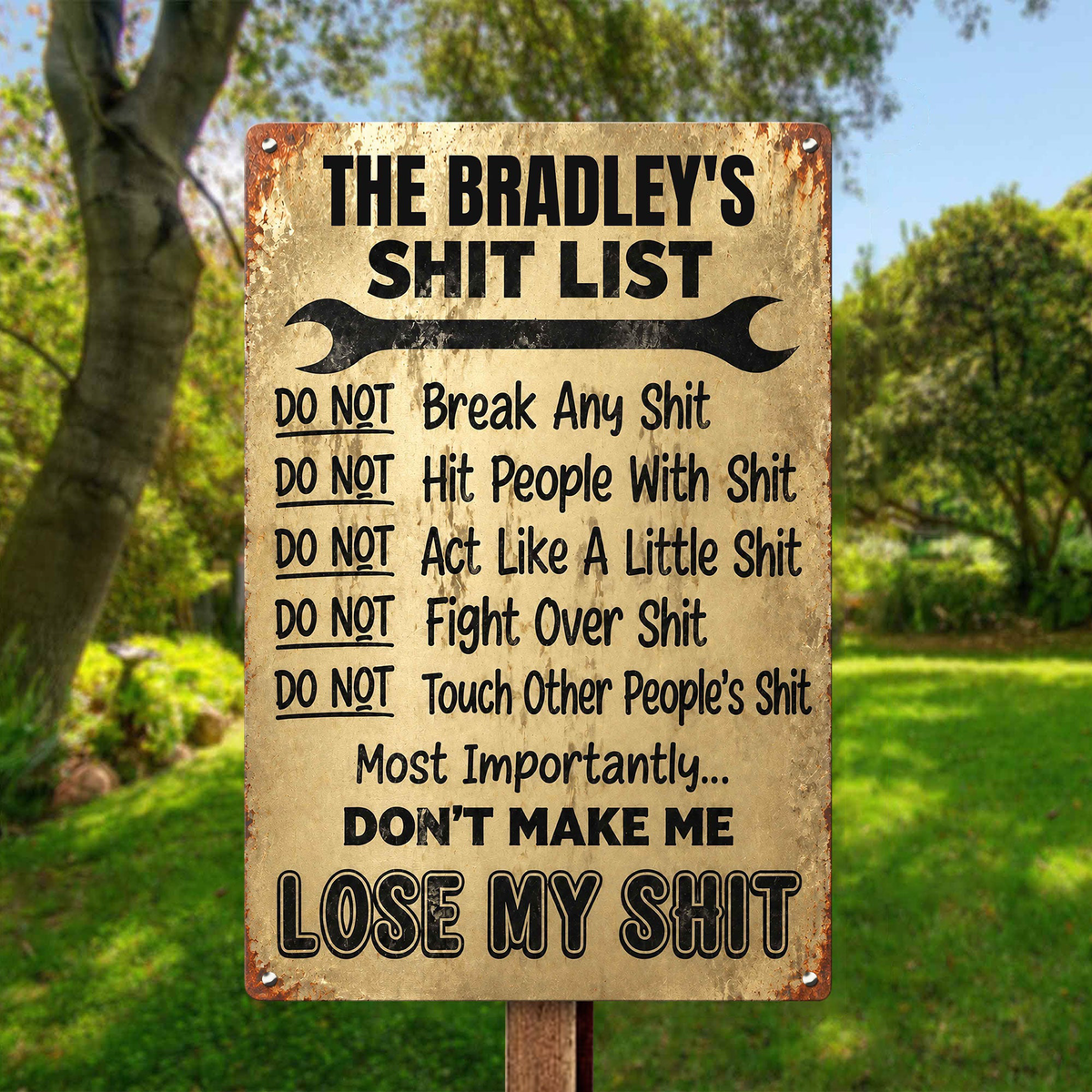 Sht List - Funny Sign For Men Cave, Women Cave - Gift For Mom, Dad - Personalized Metal Sign