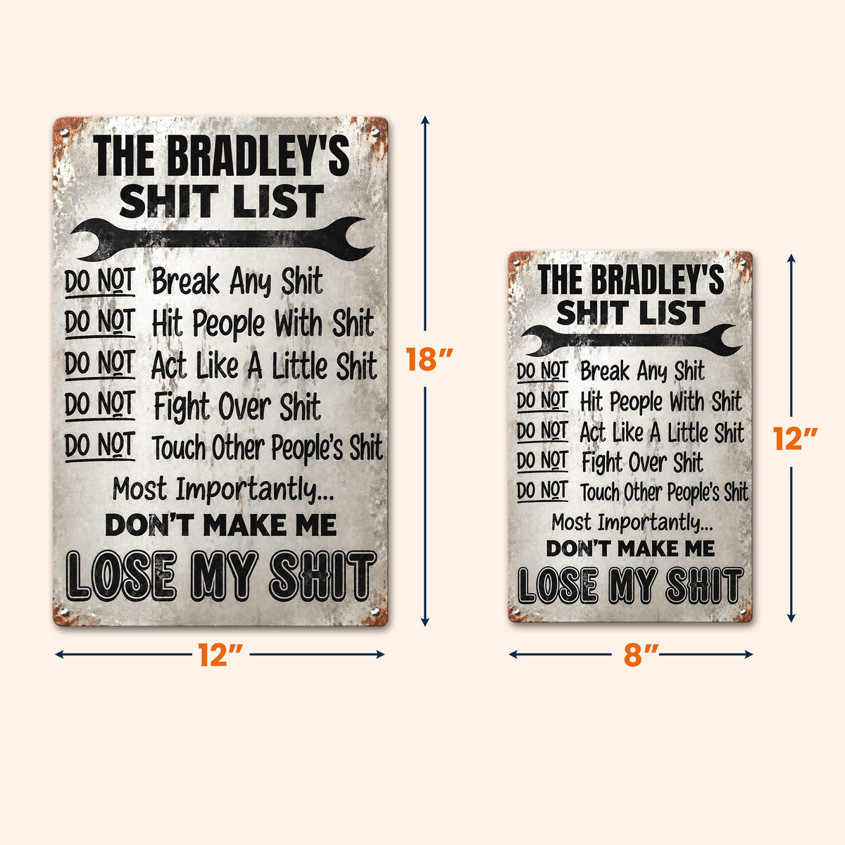 Sht List - Funny Sign For Men Cave, Women Cave - Gift For Mom, Dad - Personalized Metal Sign