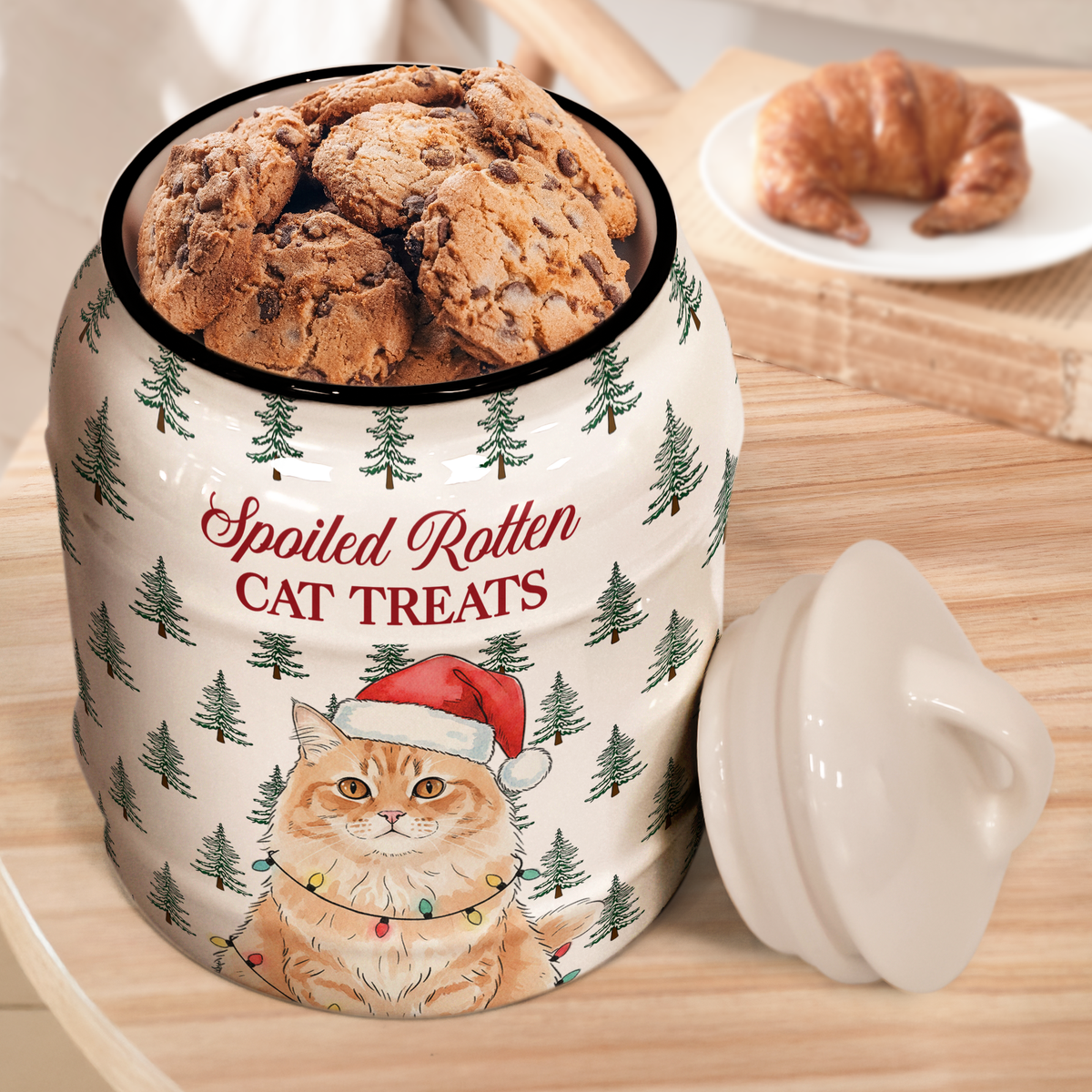 Spoiled Rotten Custom Pet Photo Watercolor Art Christmas - Personalized Cookie Jar