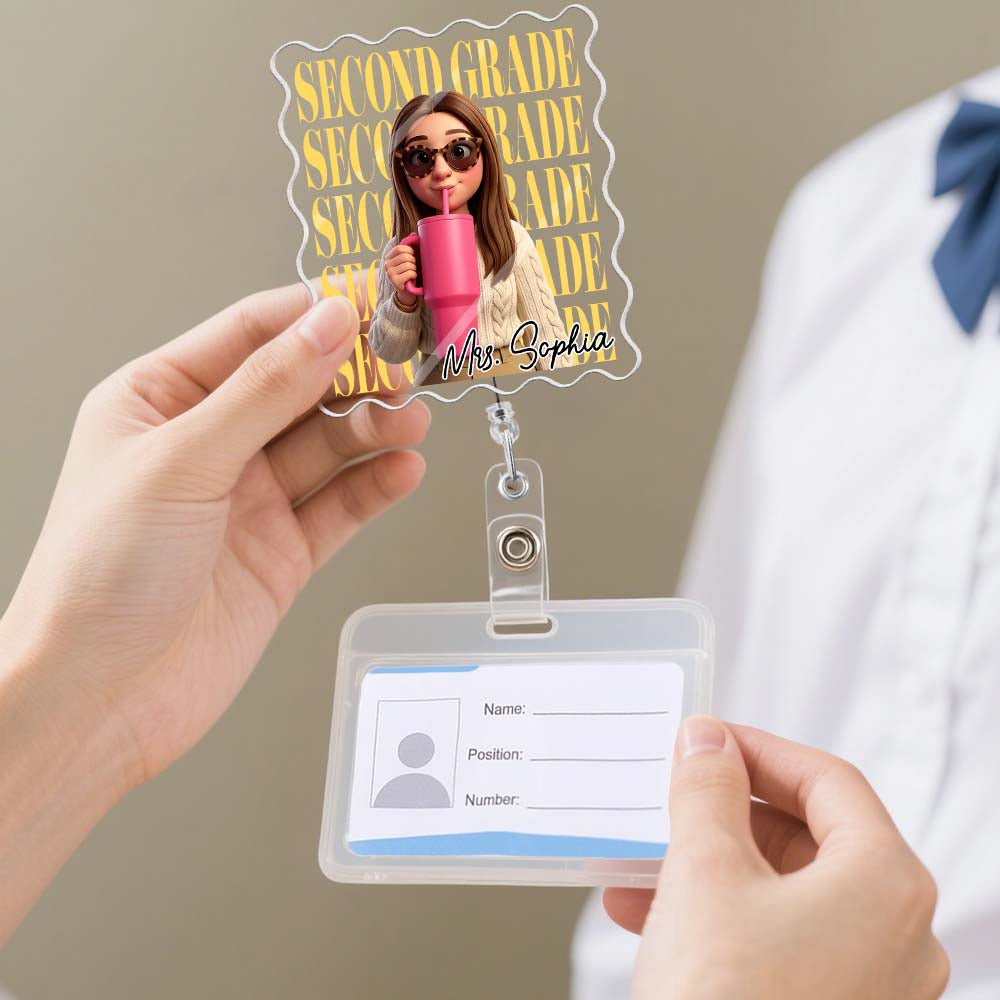 Teacher Custom Cartoon Style Gift For Teacher Coworkers - Personalized Acrylic Badge Reel